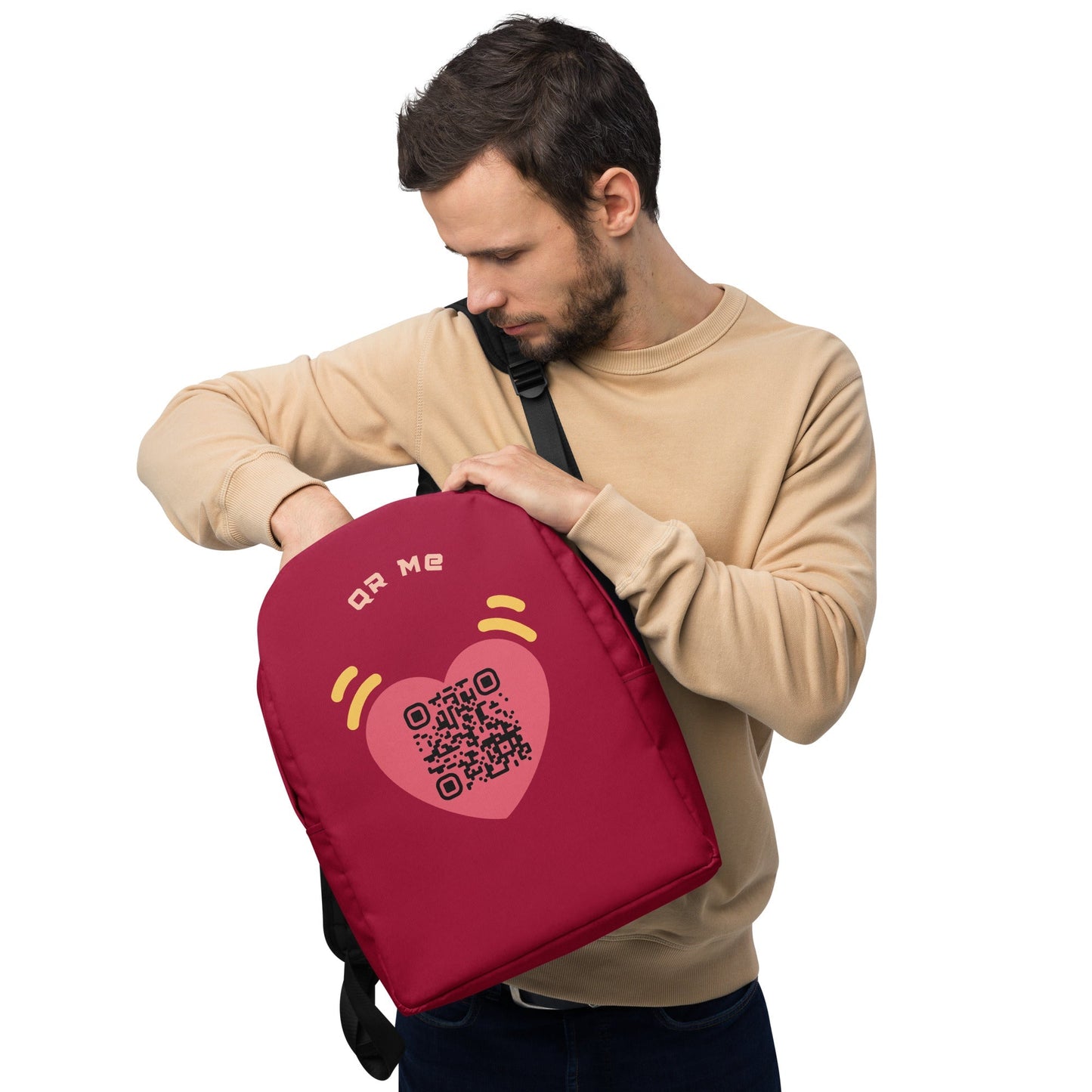 Pink Heart Emoji Personalized QR Code Backpack