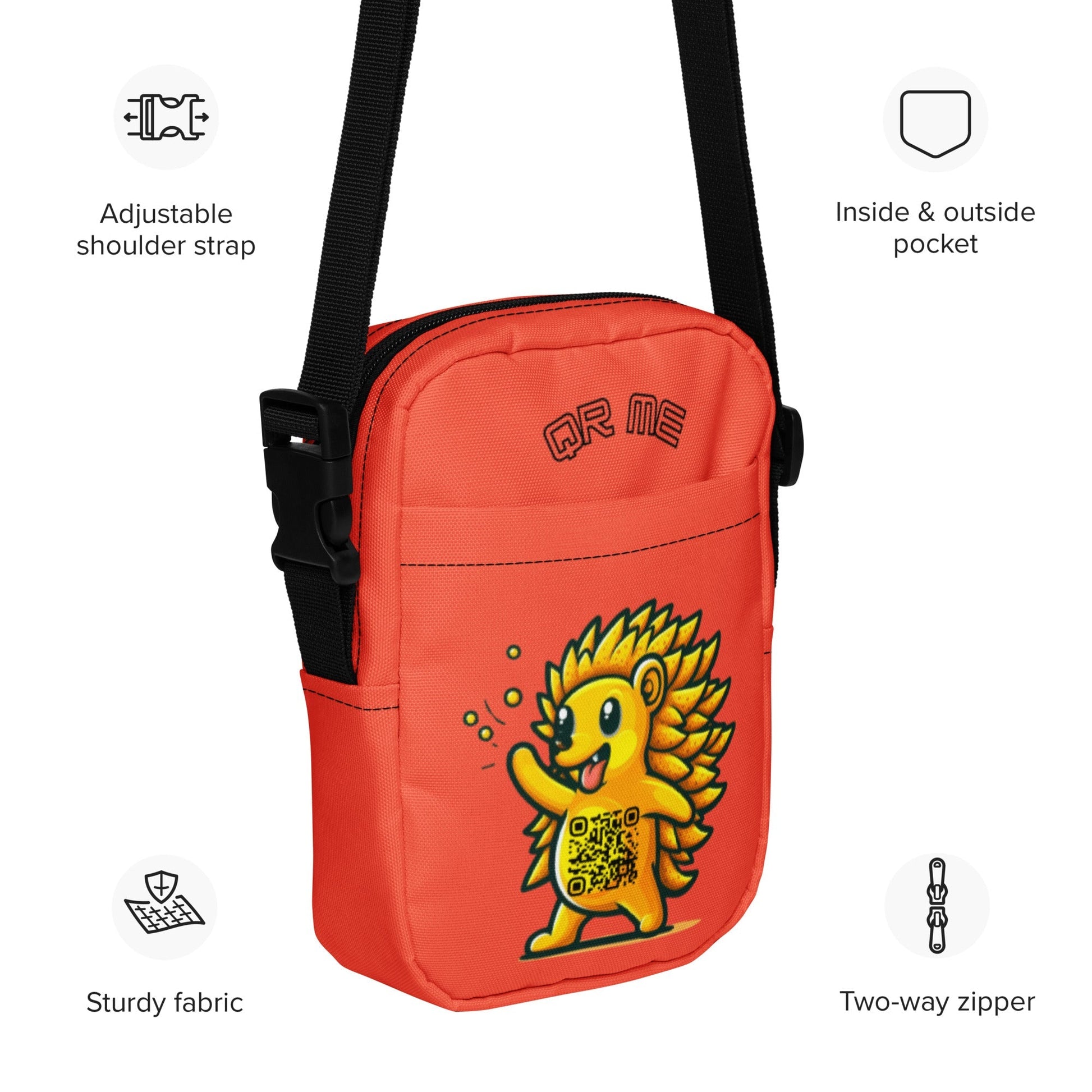 Hedgehog Emoji Personalized QR Code Crossbody Bag