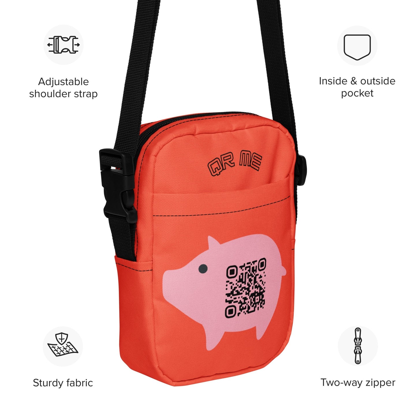 Cute Pig Emoji Personalized QR Code crossbody bag