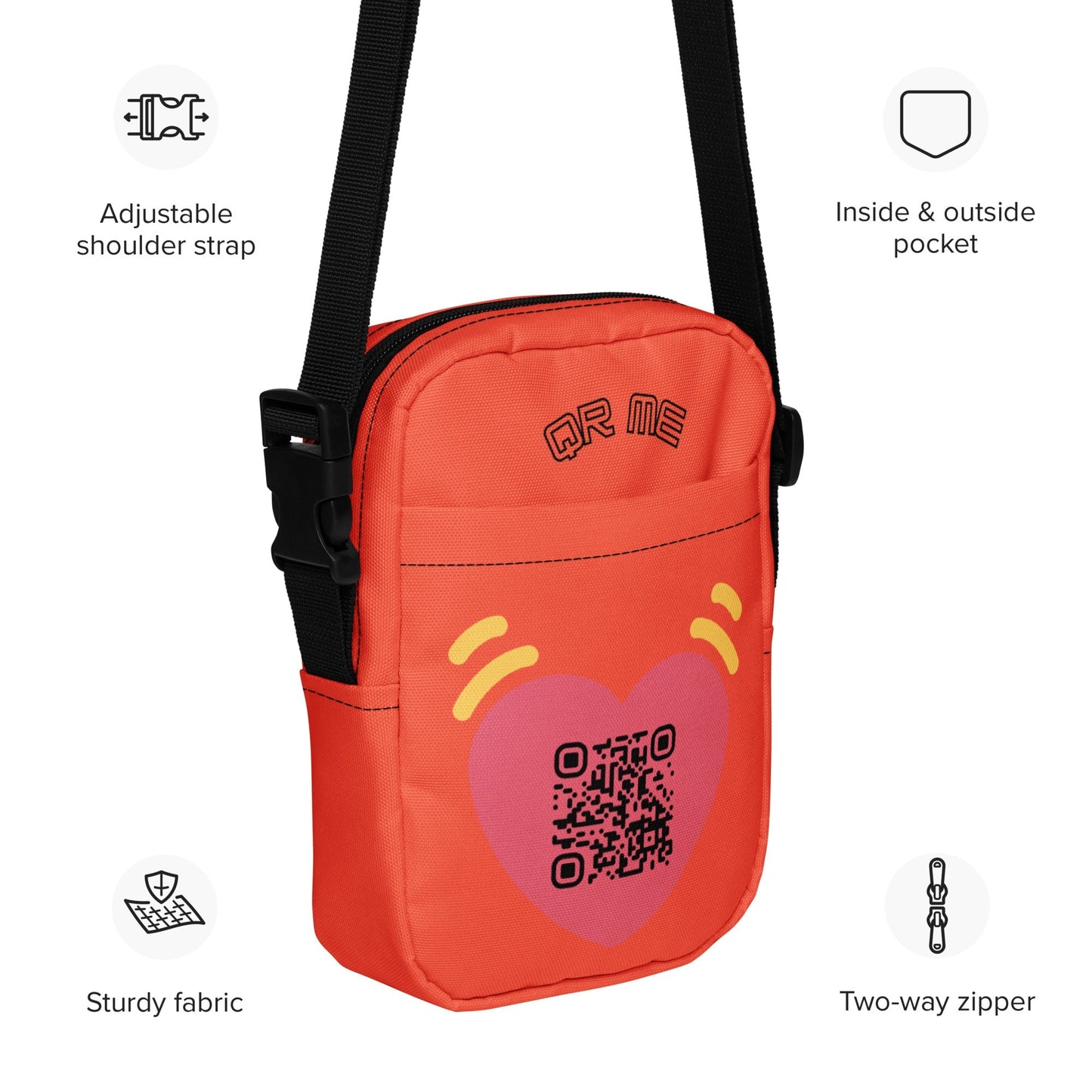 Pink Heart Emoji Personalized QR Code crossbody bag