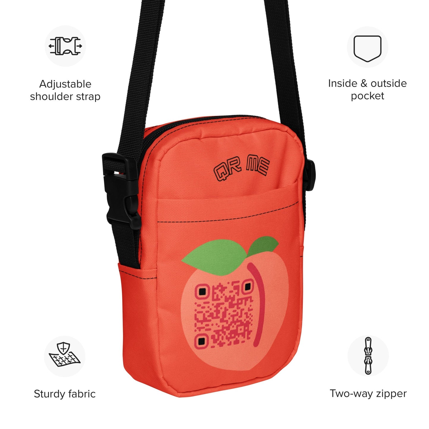 Peach Emoji Personalized QR Code crossbody bag