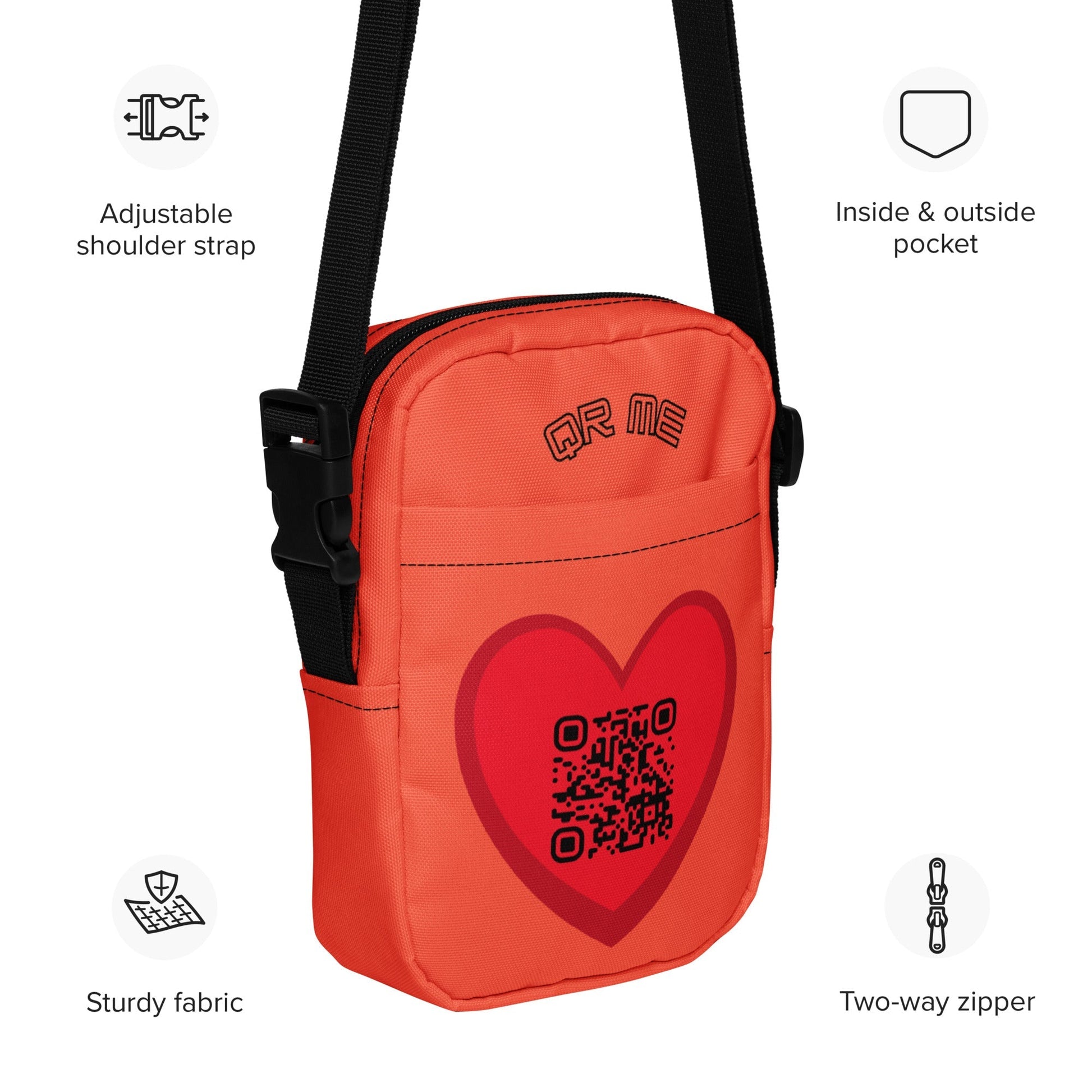 Red Heart Emoji Personalized QR Code crossbody bag