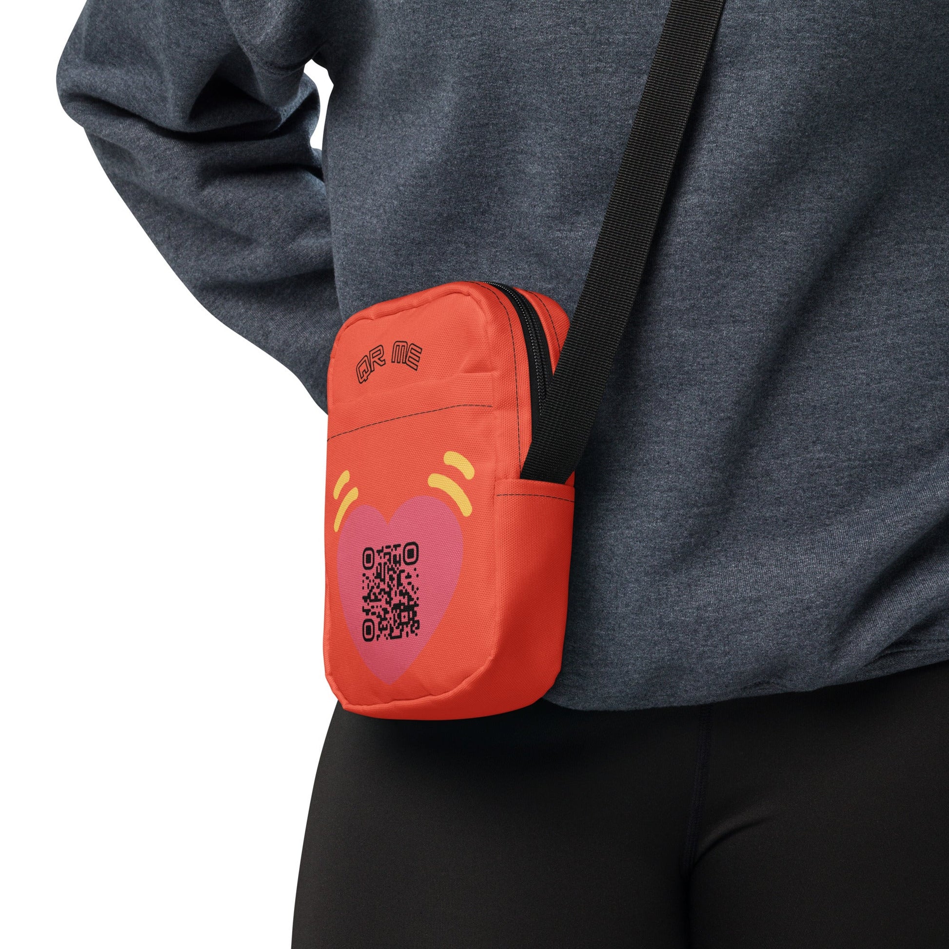 Pink Heart Emoji Personalized QR Code crossbody bag