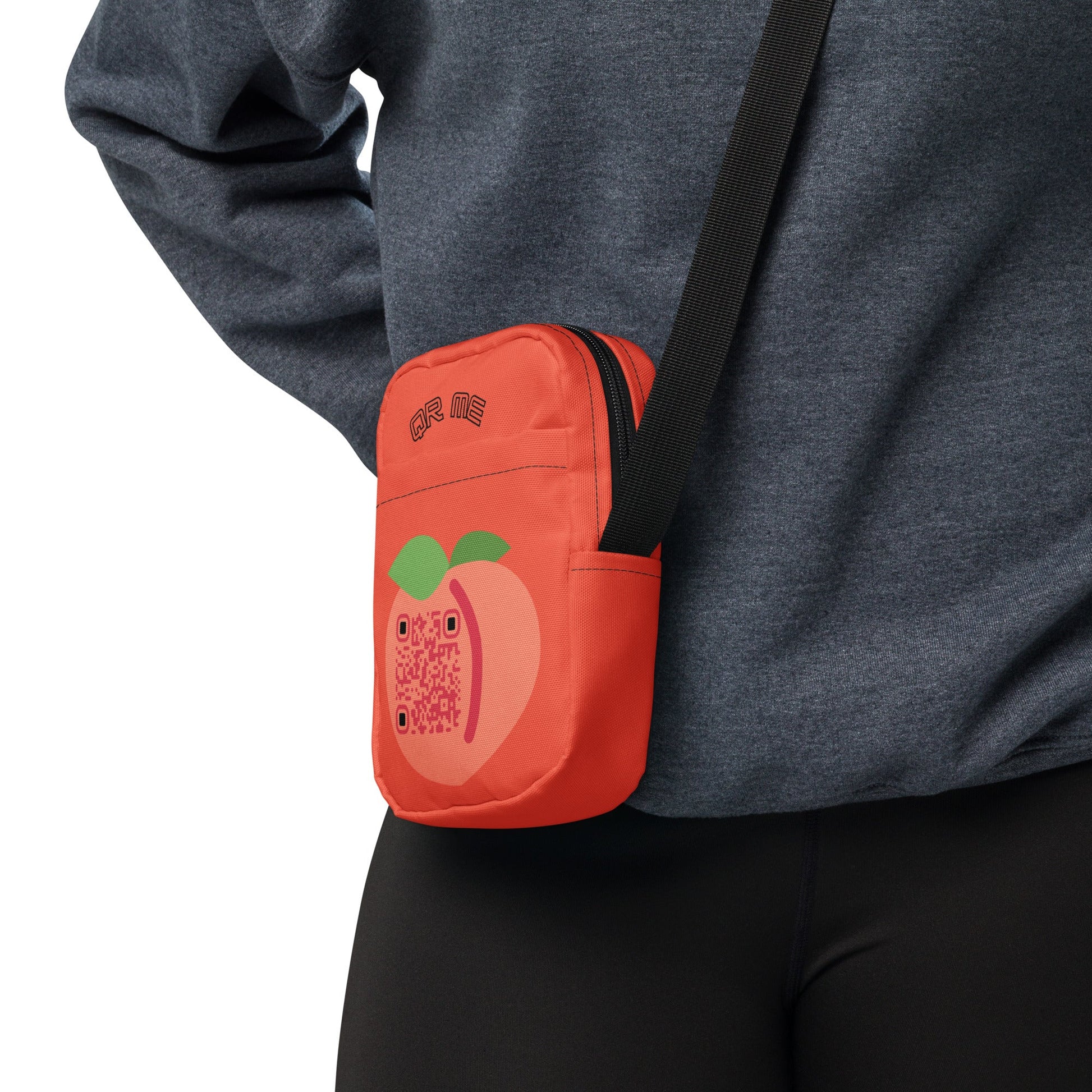 Peach Emoji Personalized QR Code crossbody bag