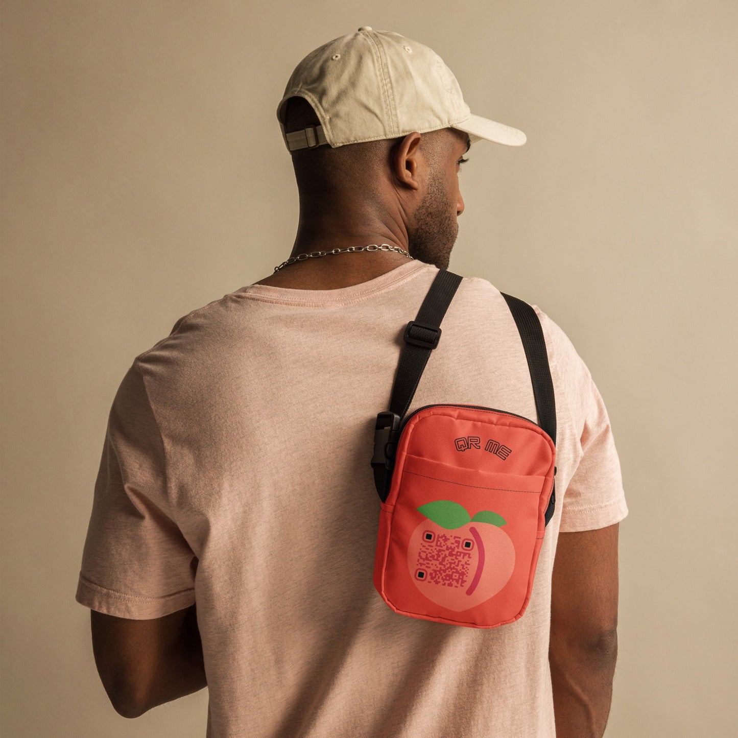 Peach Emoji Personalized QR Code crossbody bag