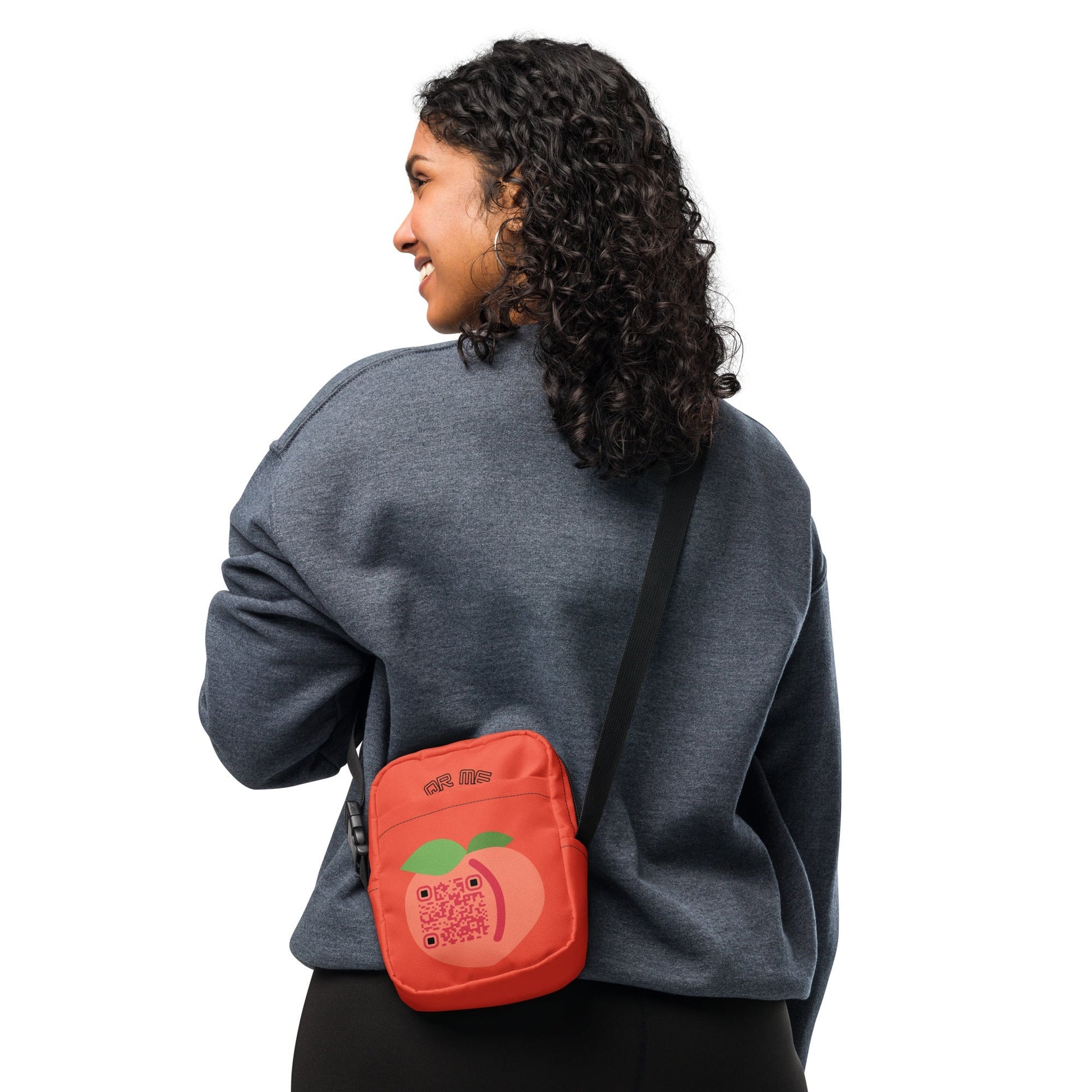 Peach Emoji Personalized QR Code crossbody bag