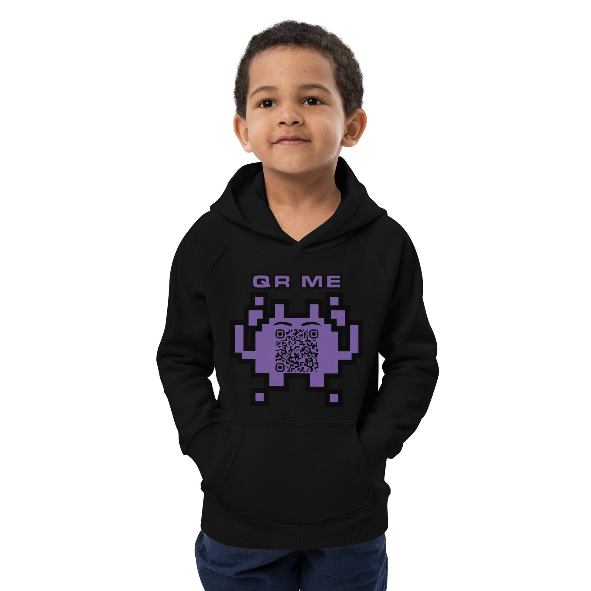 Fun Alien Emoji QR Code Kids eco hoodie