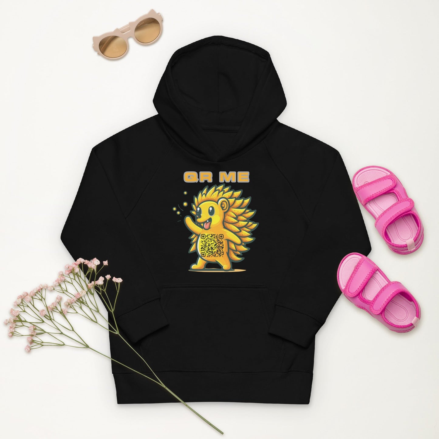 Fun Hedgehog Emoji QR Code Kids eco hoodie