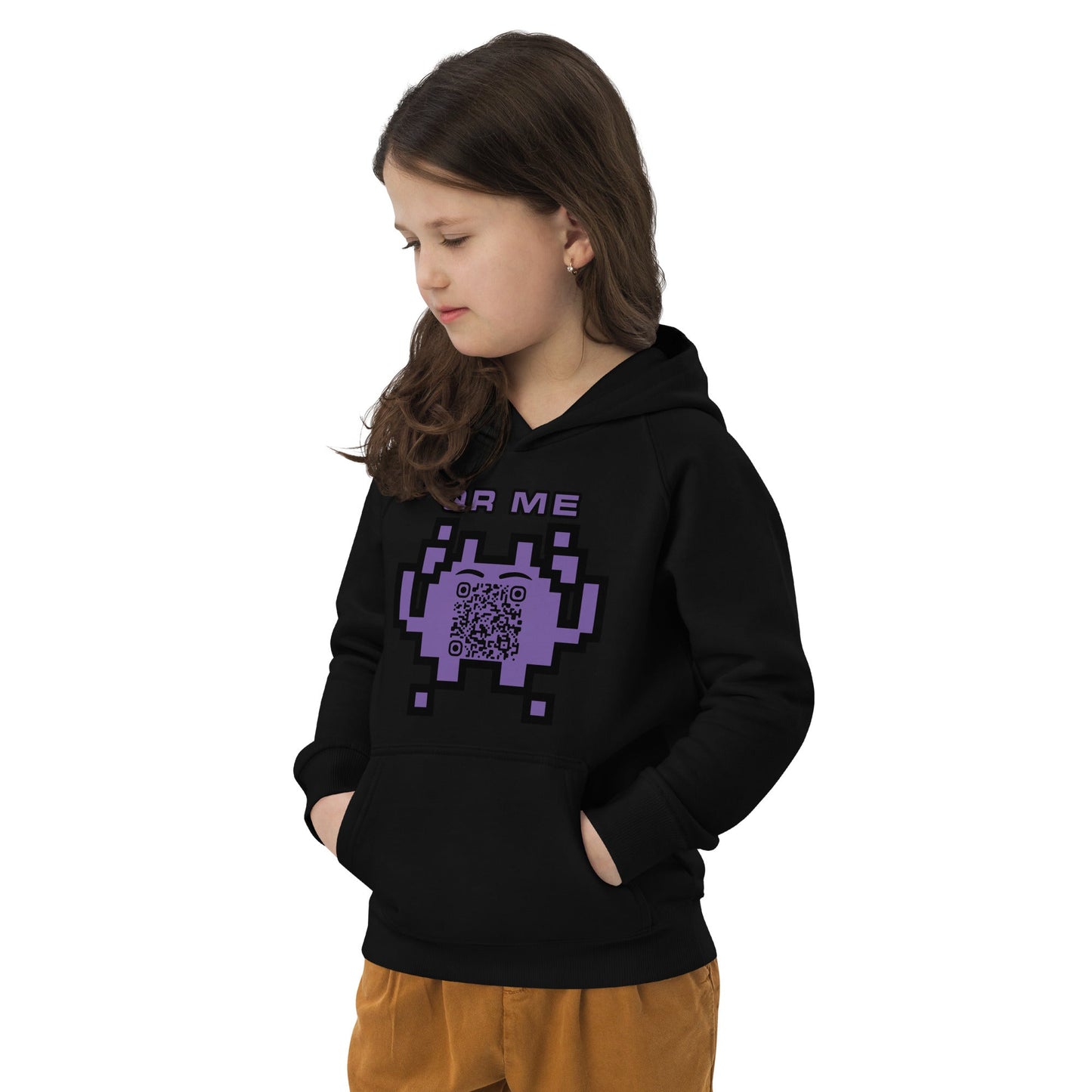 Fun Alien Emoji QR Code Kids eco hoodie