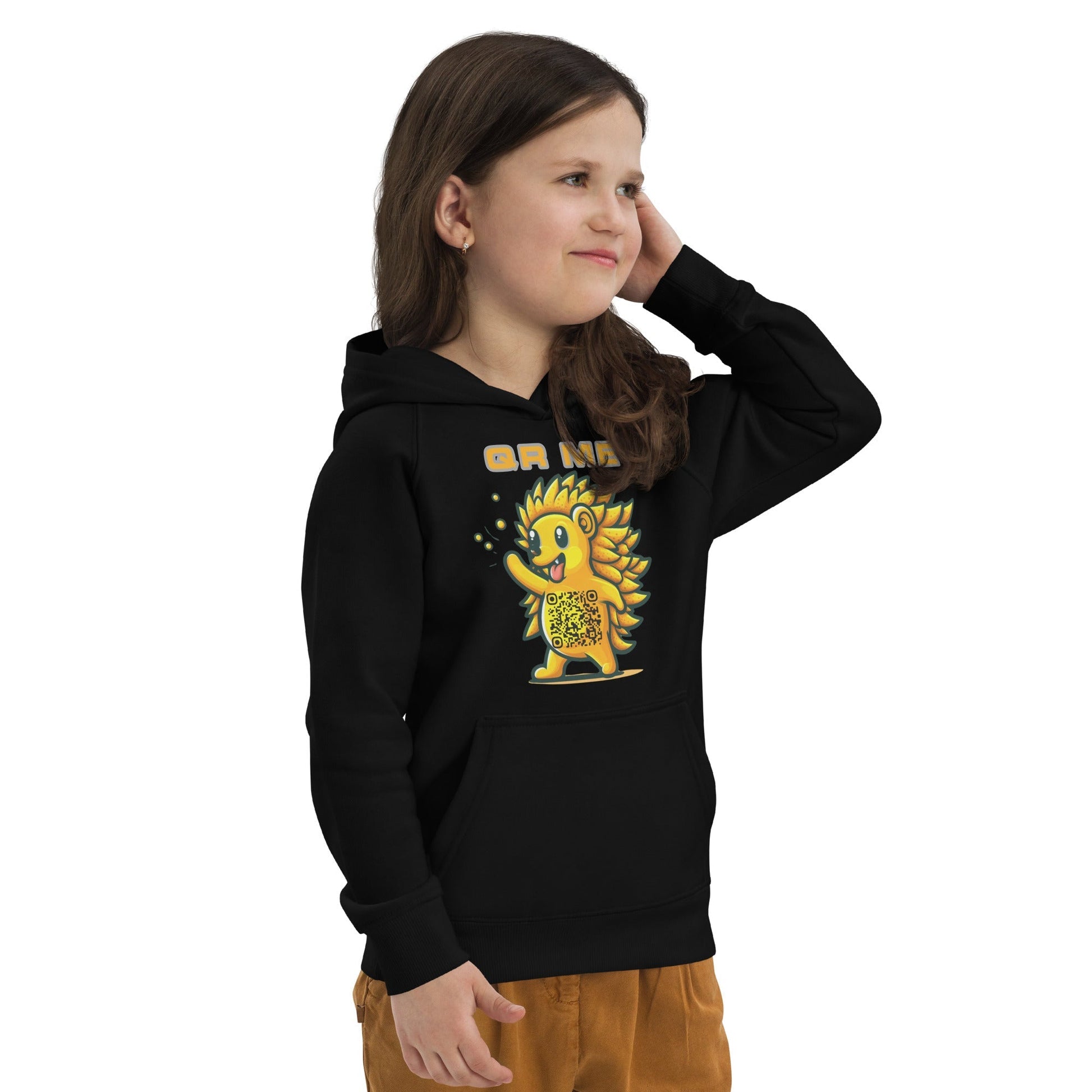 Fun Hedgehog Emoji QR Code Kids eco hoodie