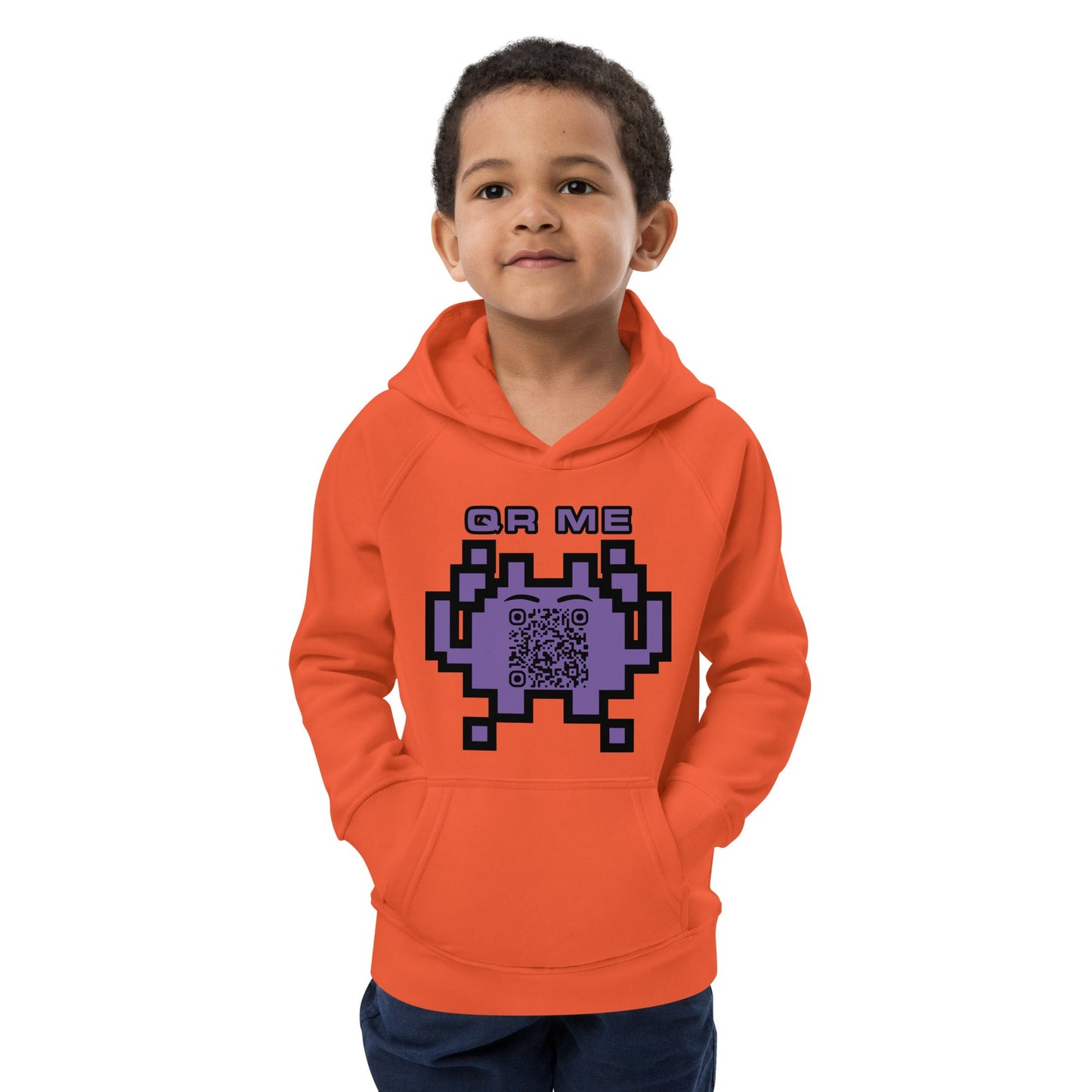 Fun Alien Emoji QR Code Kids eco hoodie