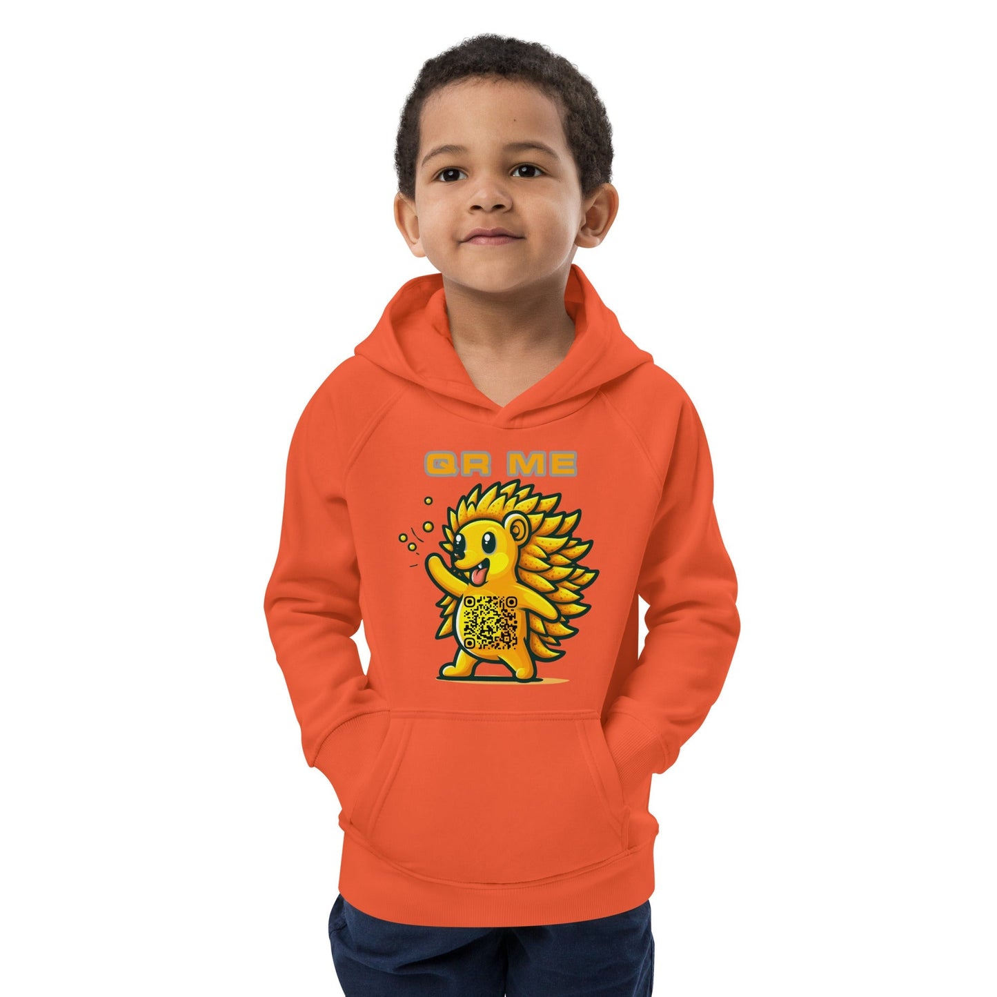 Fun Hedgehog Emoji QR Code Kids eco hoodie