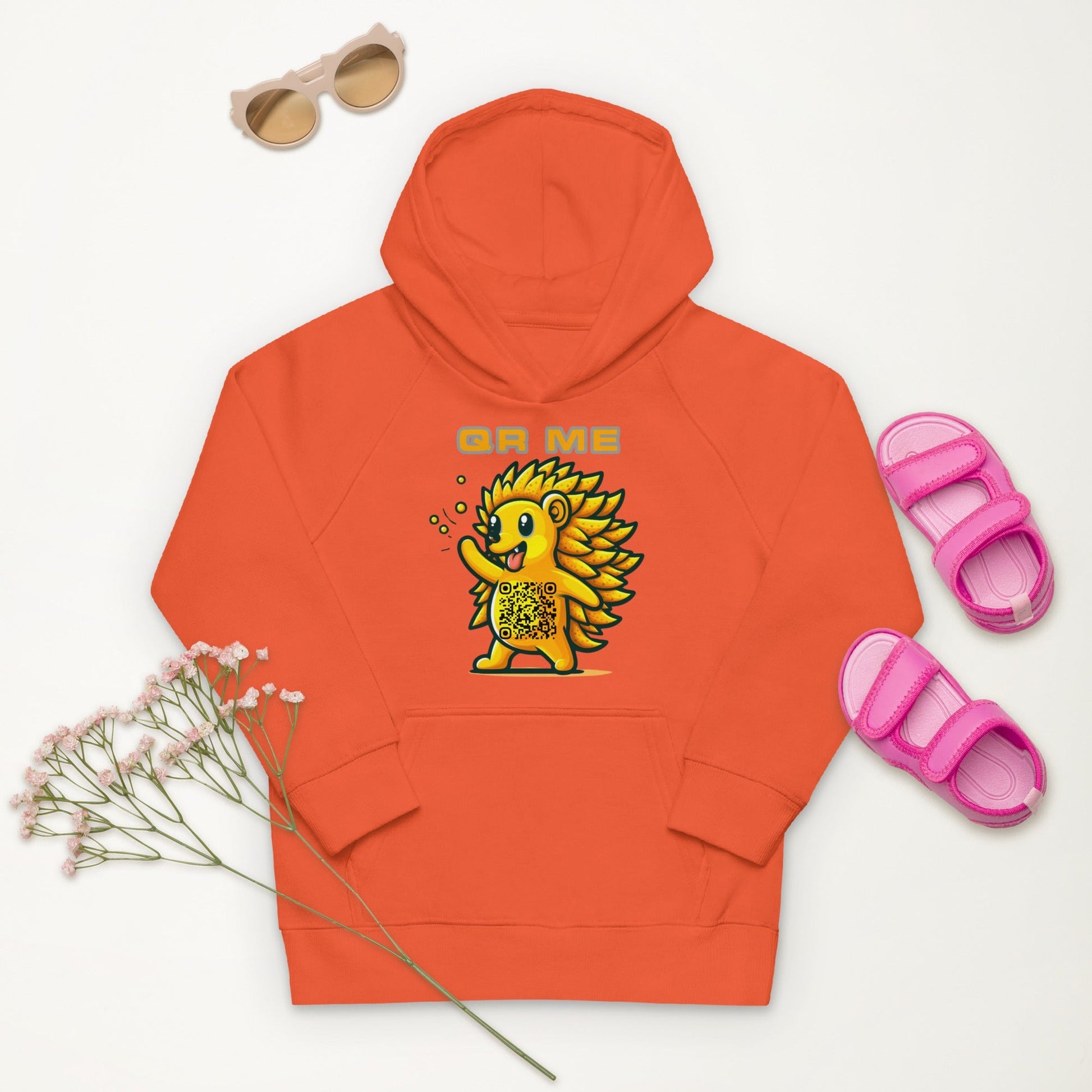 Fun Hedgehog Emoji QR Code Kids eco hoodie