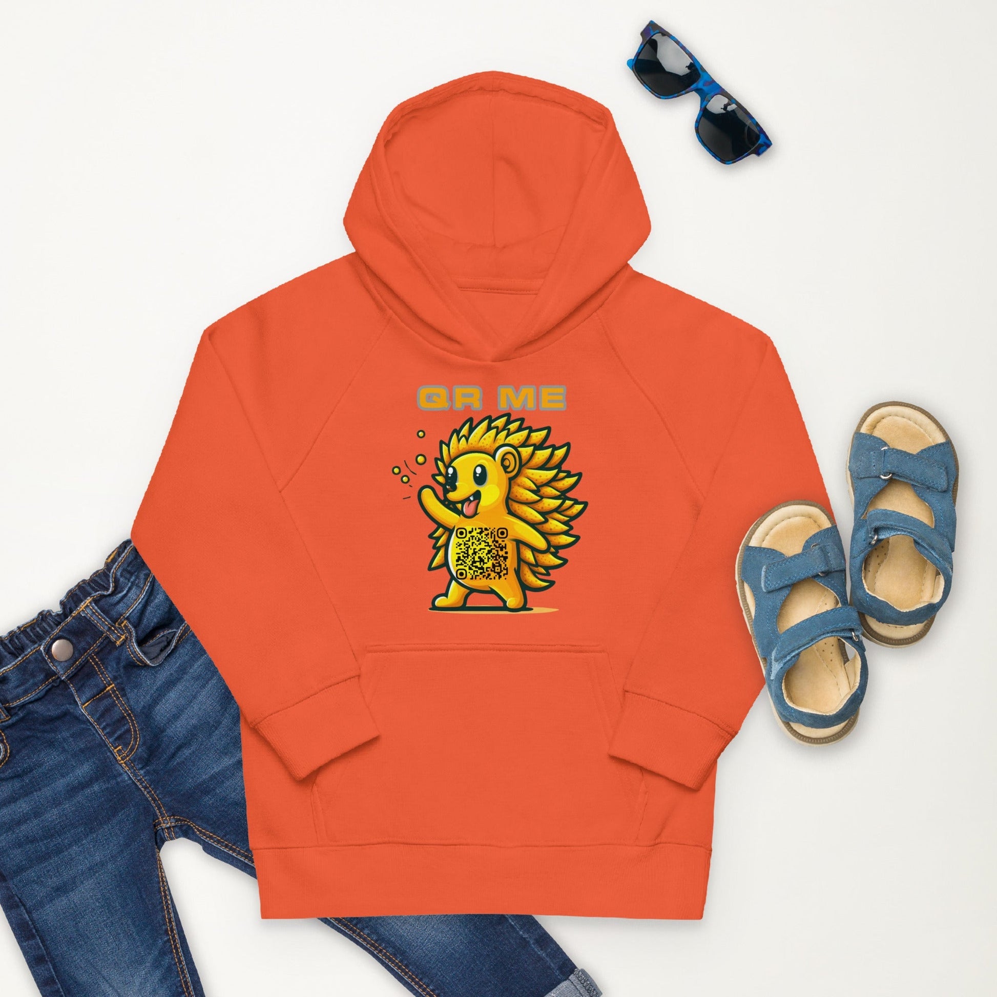Fun Hedgehog Emoji QR Code Kids eco hoodie