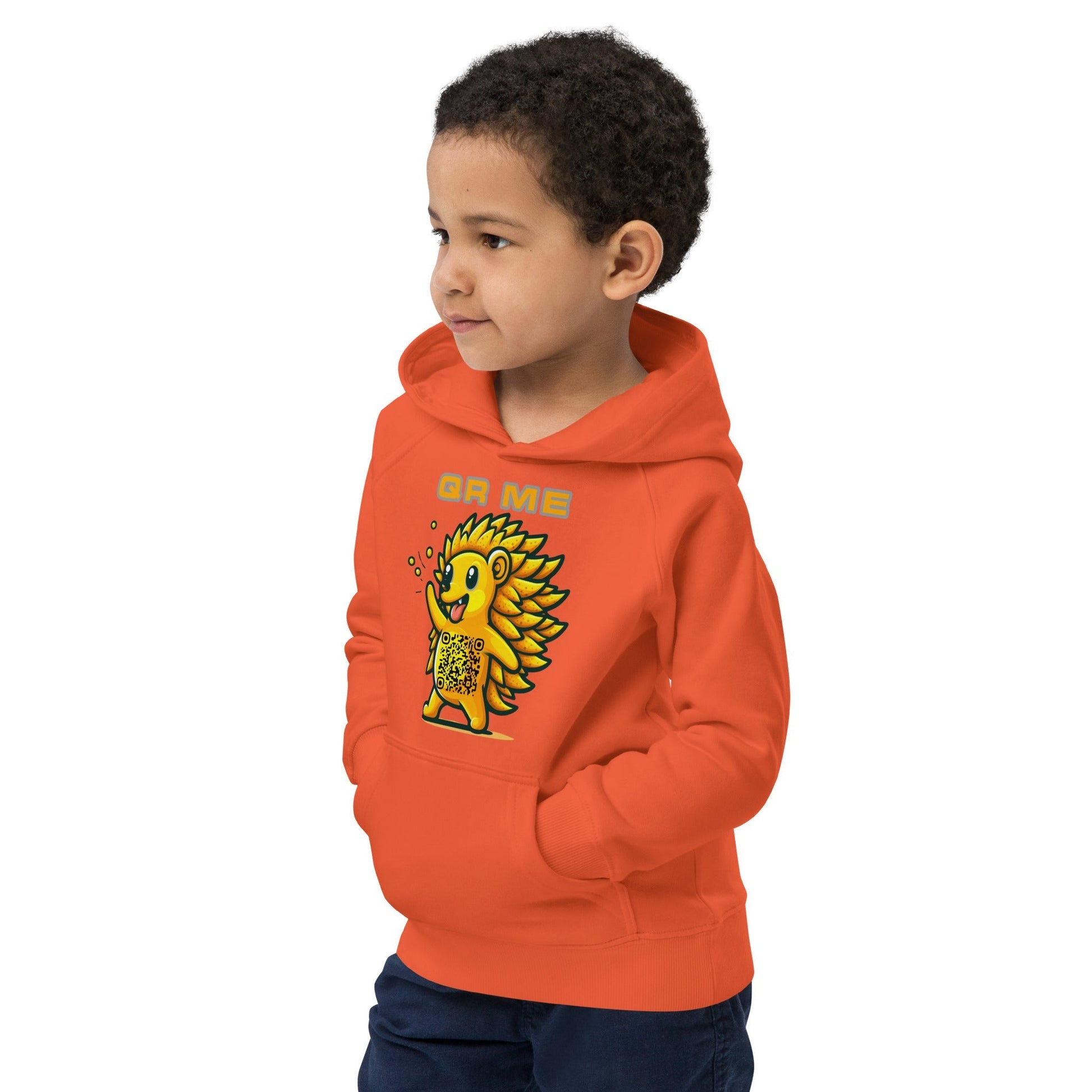 Fun Hedgehog Emoji QR Code Kids eco hoodie