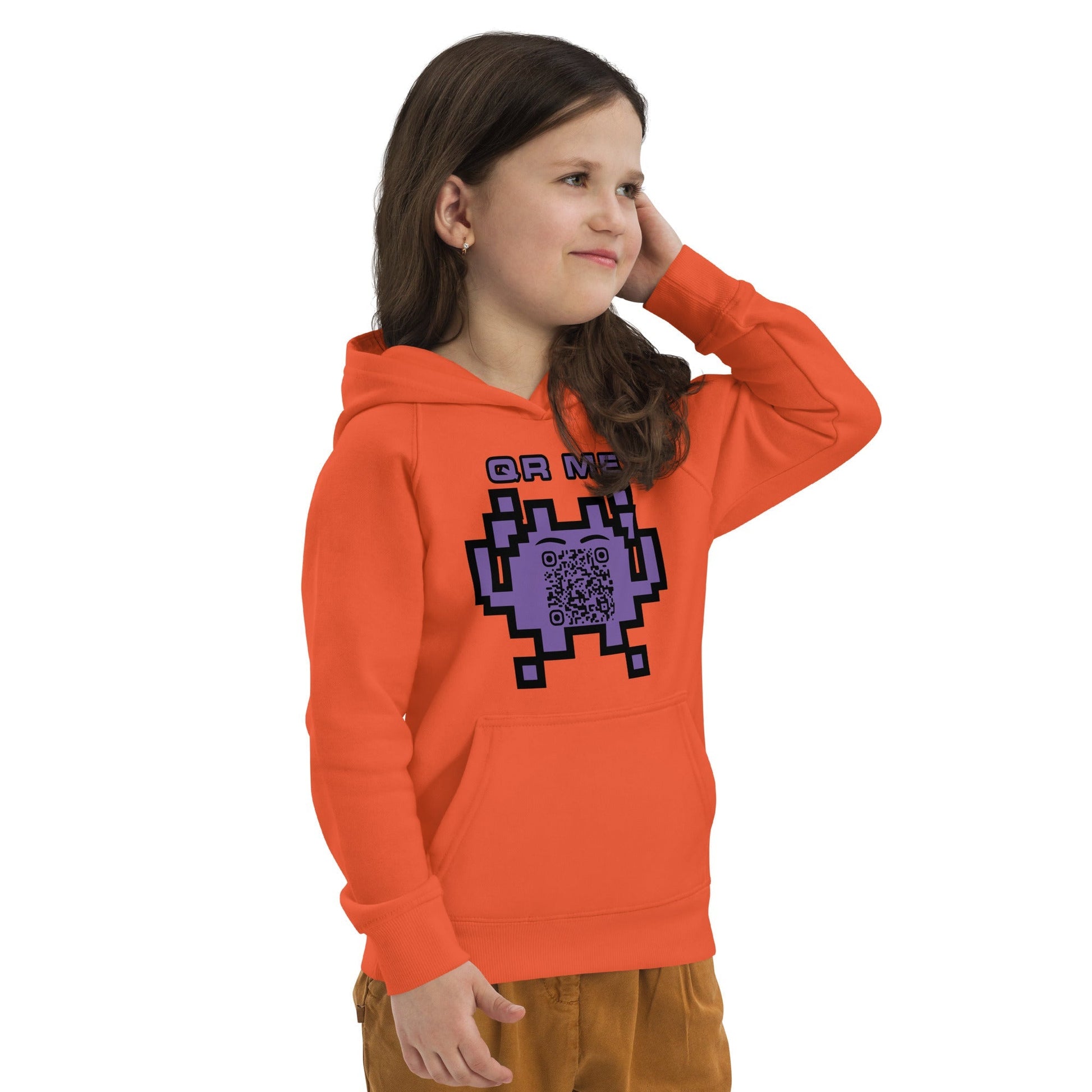 Fun Alien Emoji QR Code Kids eco hoodie