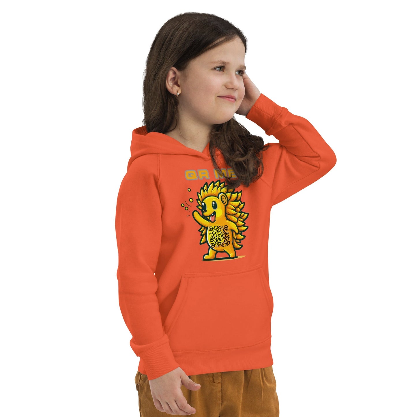 Fun Hedgehog Emoji QR Code Kids eco hoodie