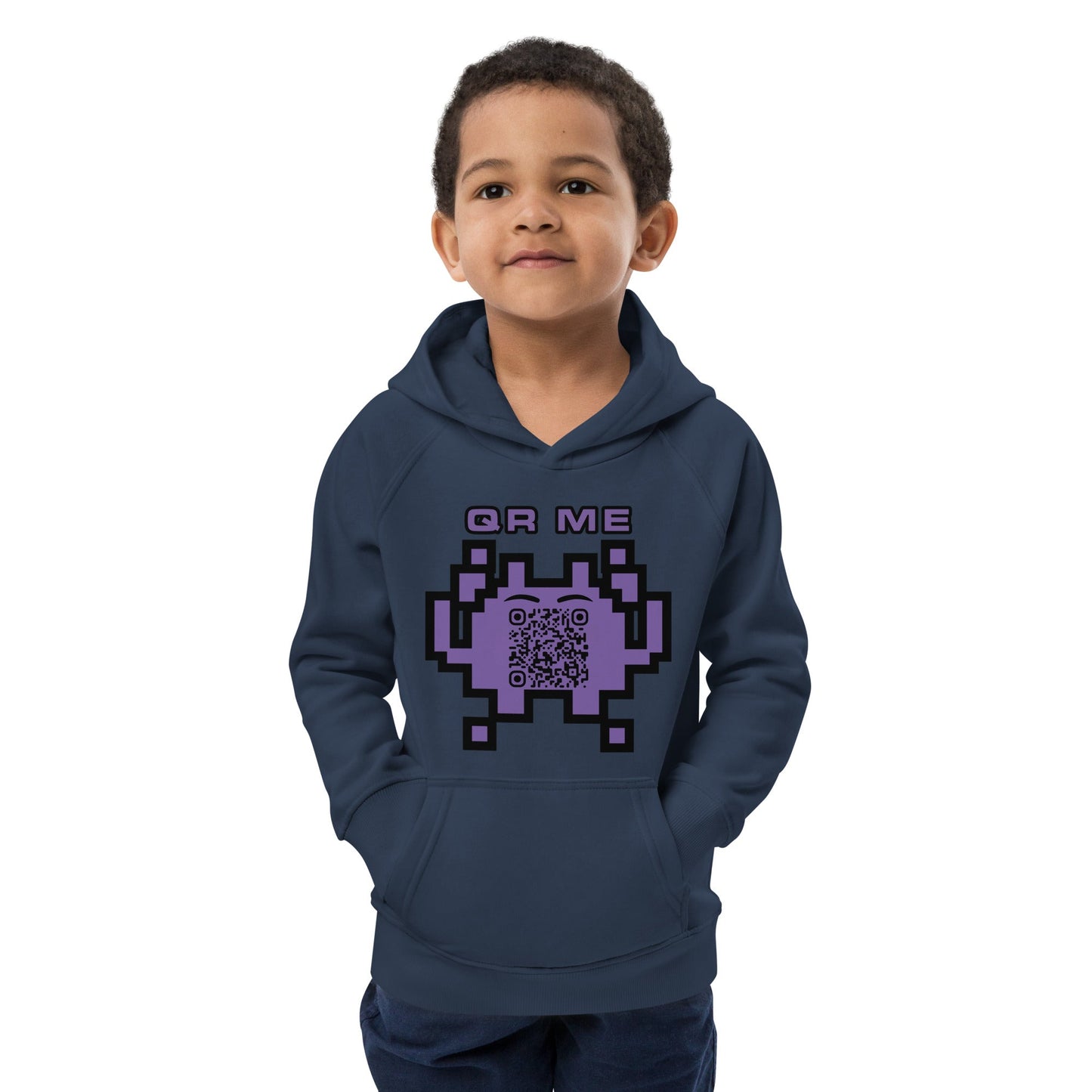 Fun Alien Emoji QR Code Kids eco hoodie