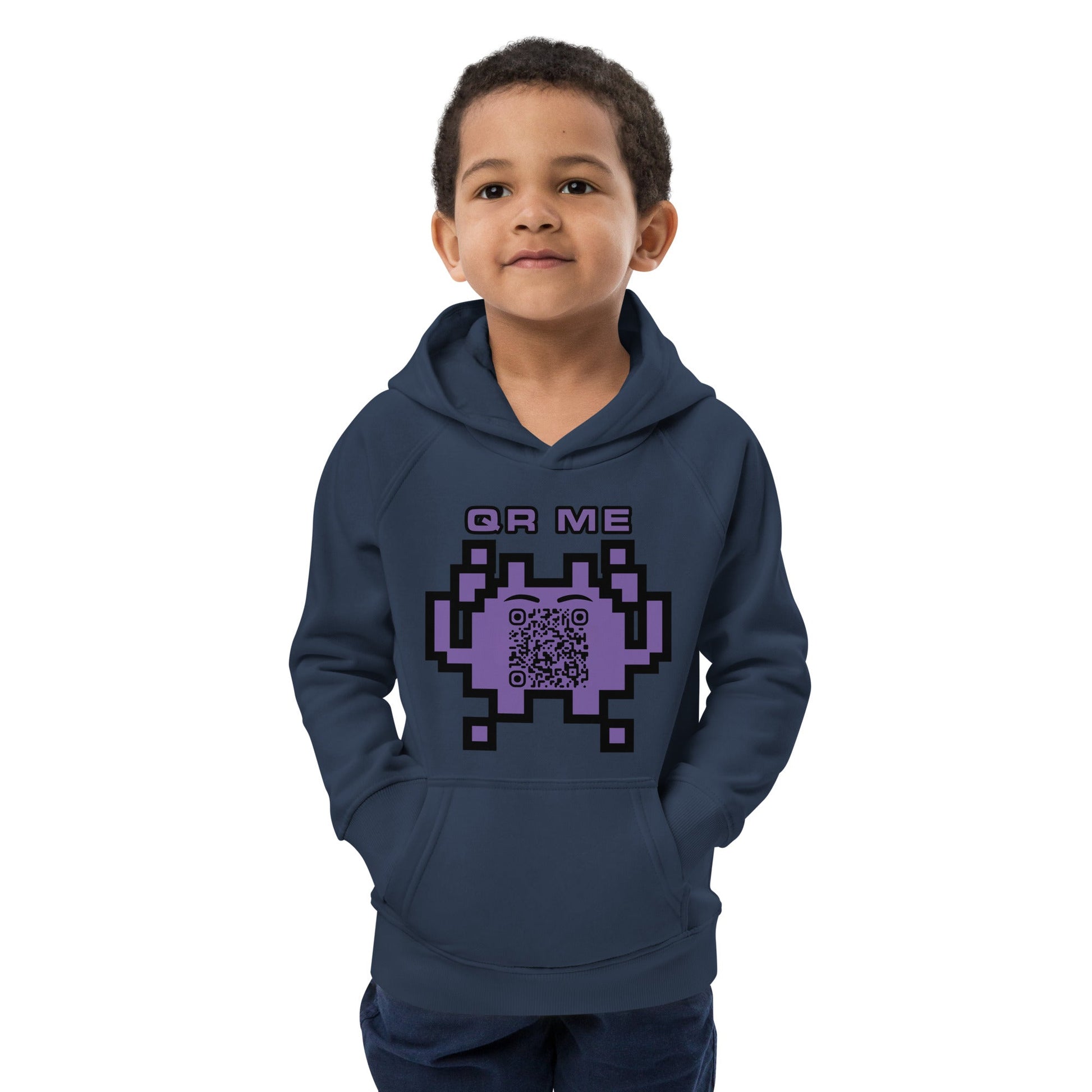 Fun Alien Emoji QR Code Kids eco hoodie