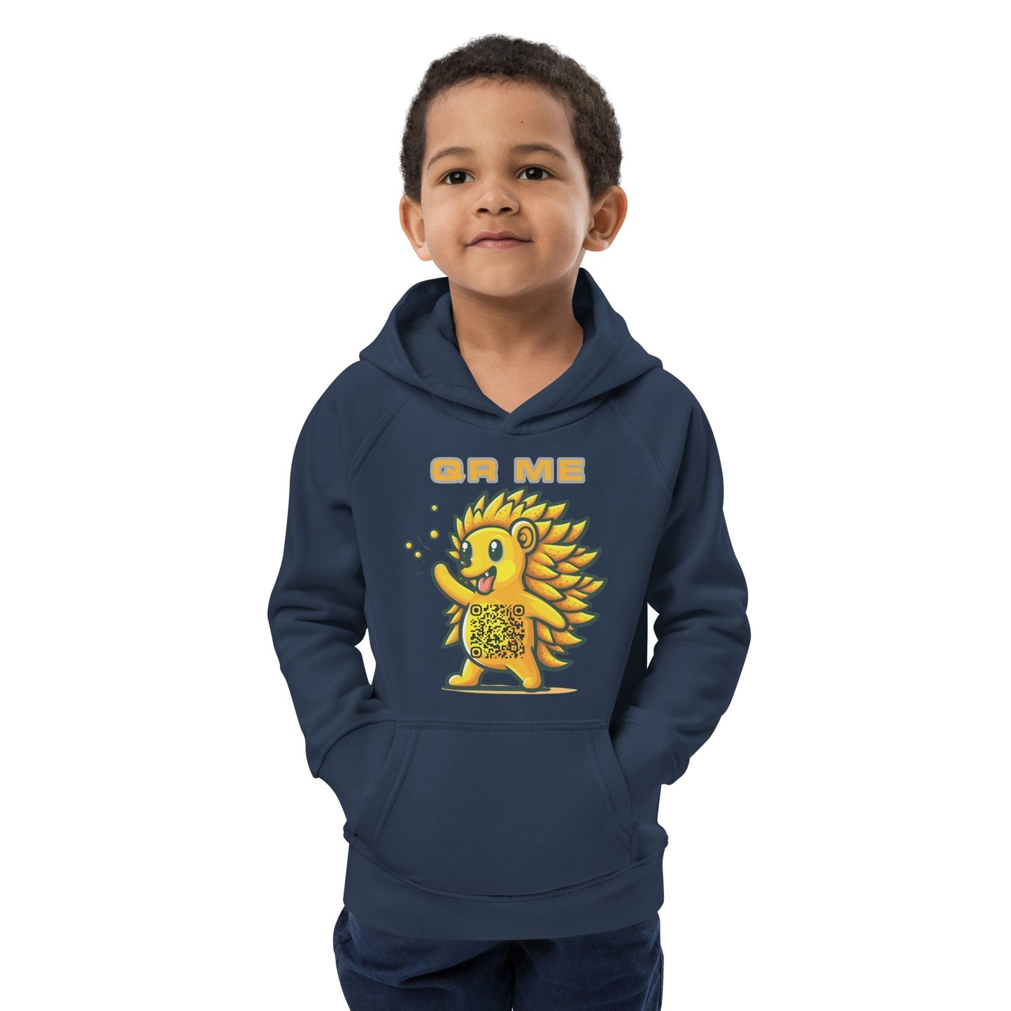 Fun Hedgehog Emoji QR Code Kids eco hoodie