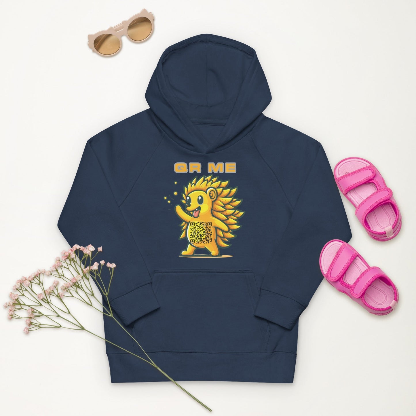 Fun Hedgehog Emoji QR Code Kids eco hoodie