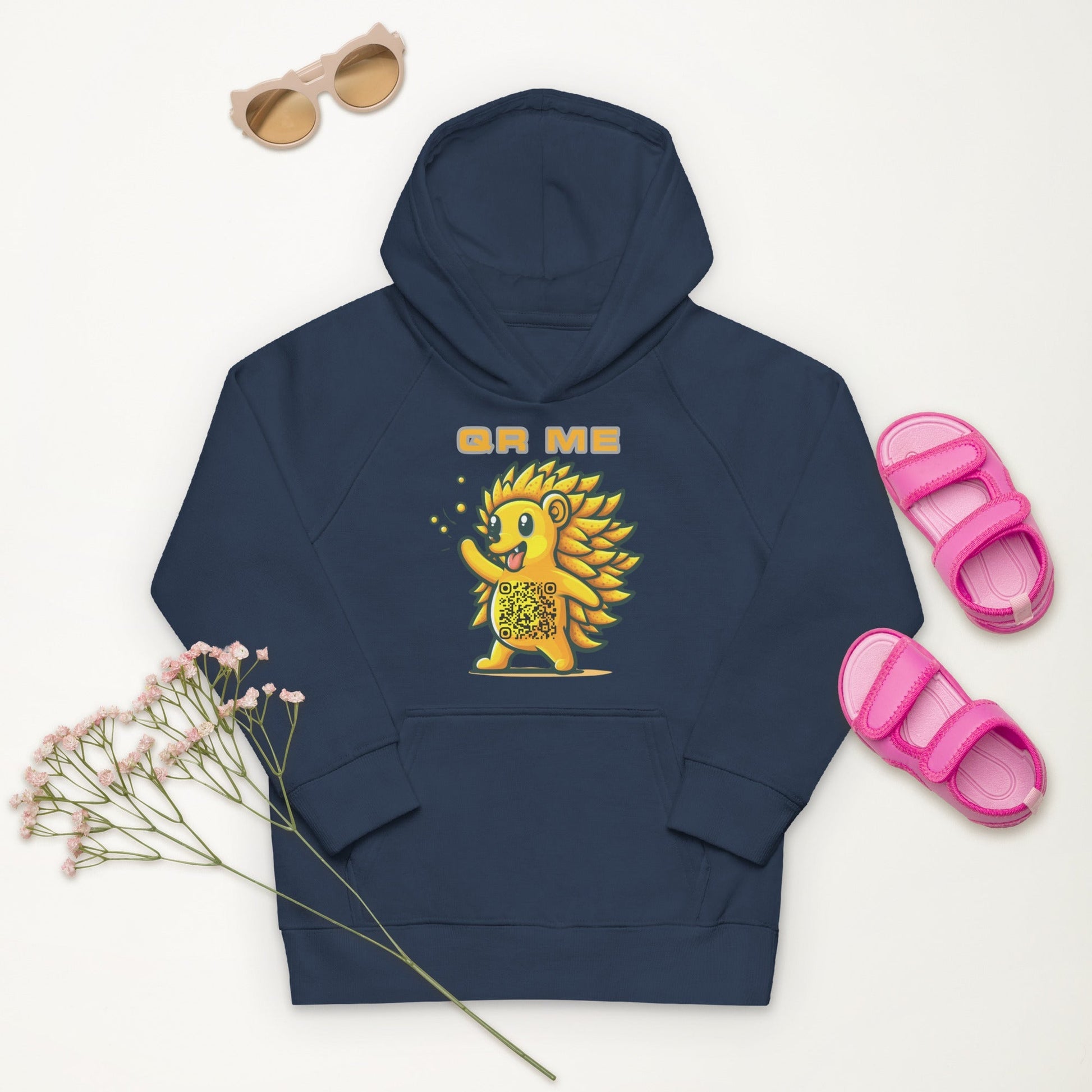 Fun Hedgehog Emoji QR Code Kids eco hoodie