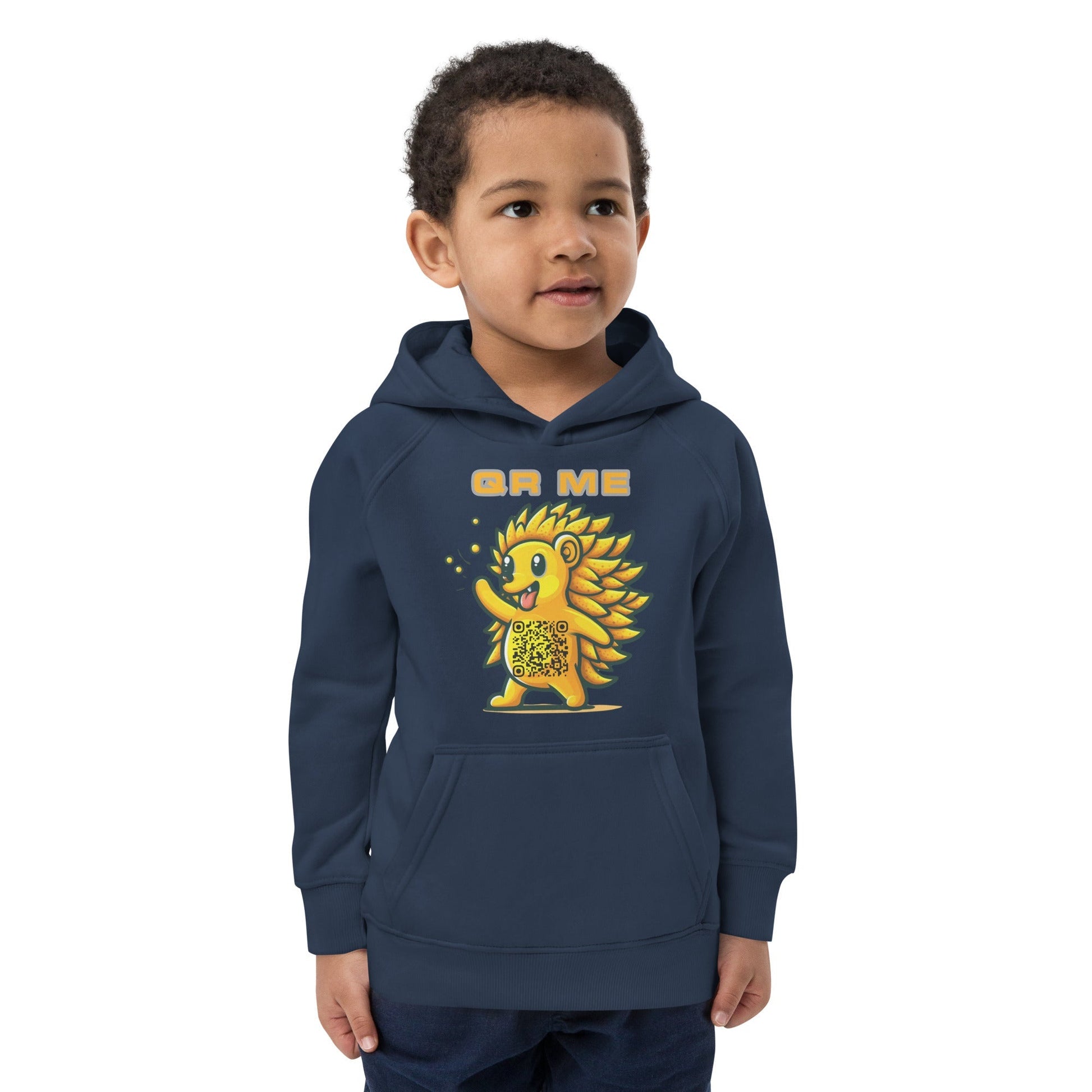 Fun Hedgehog Emoji QR Code Kids eco hoodie