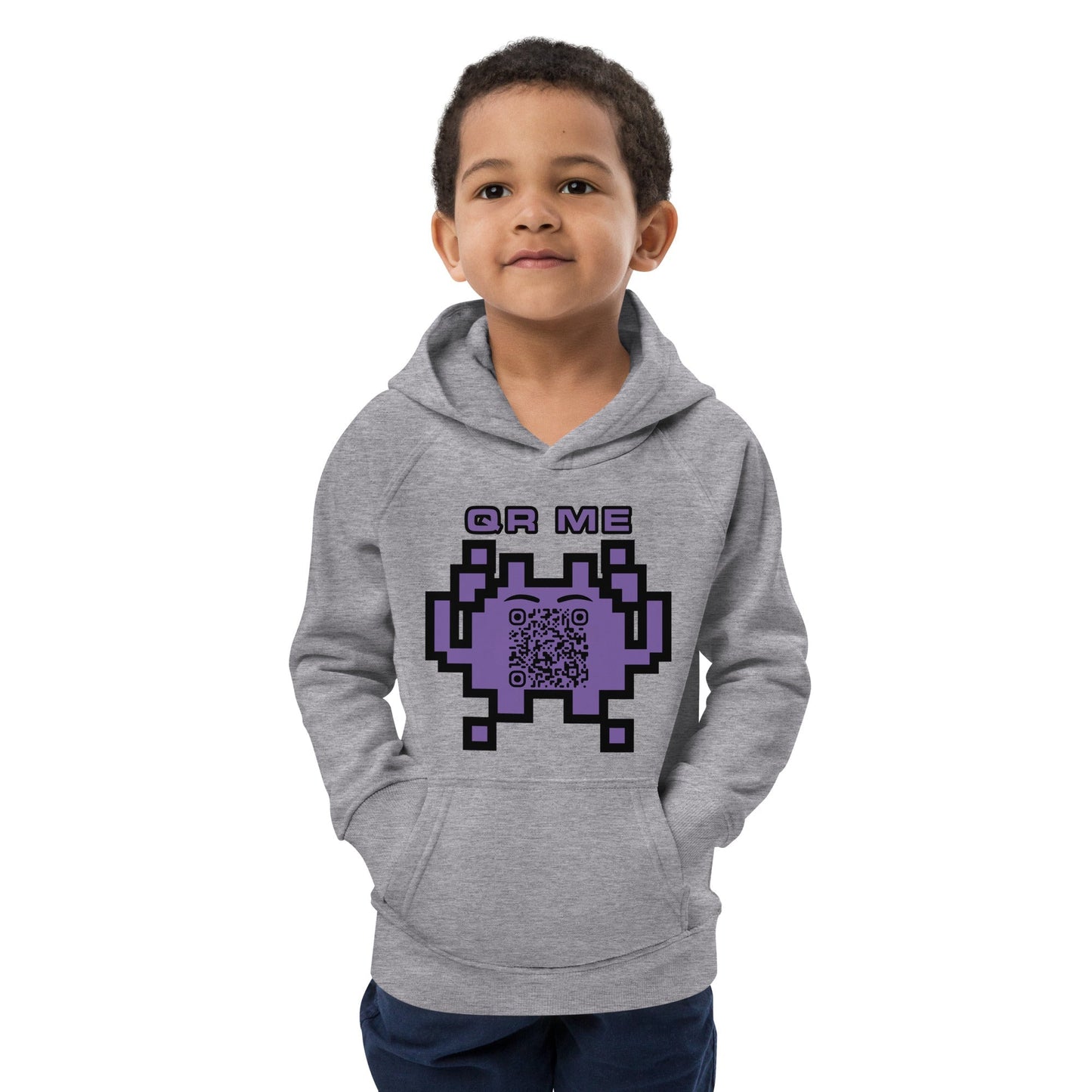 Fun Alien Emoji QR Code Kids eco hoodie