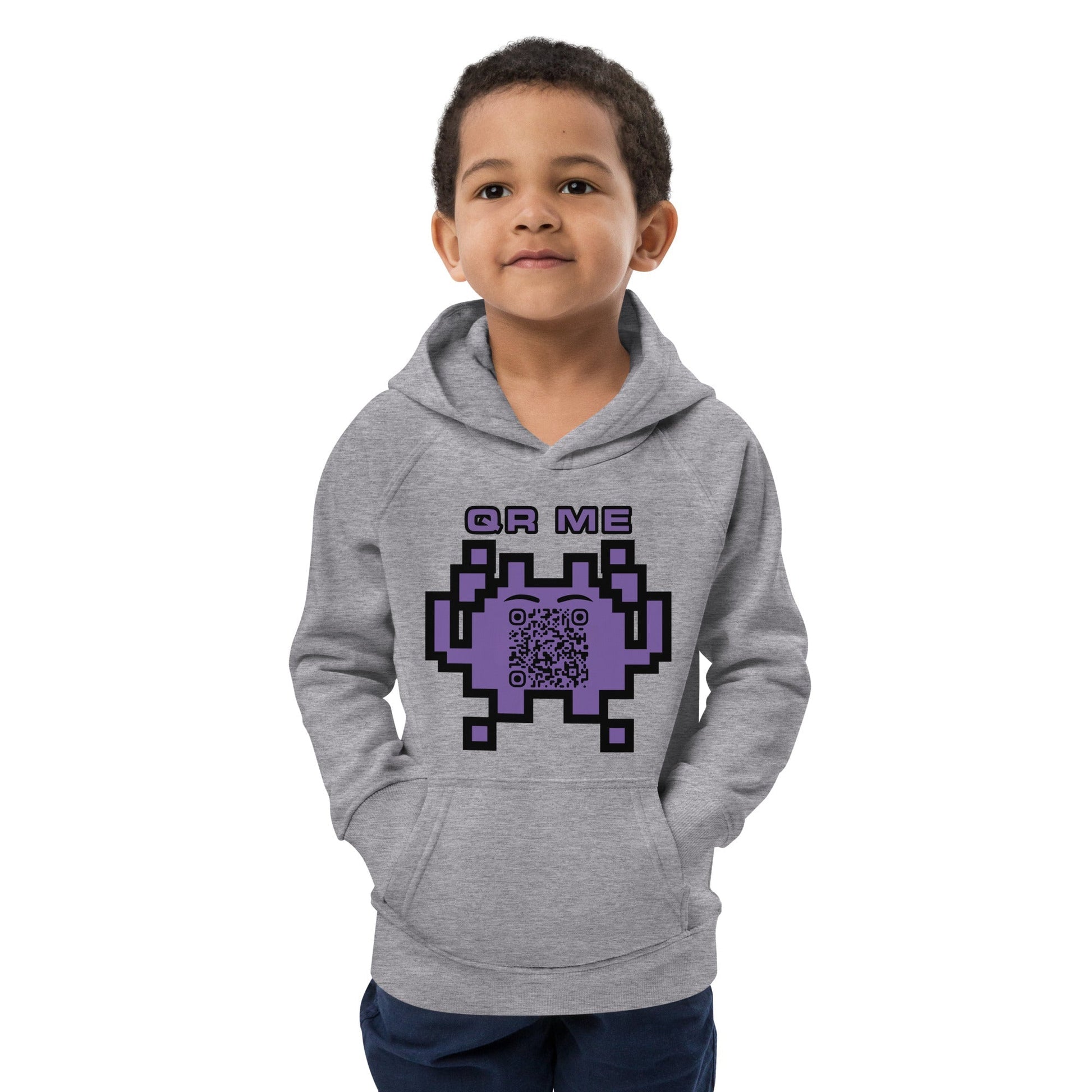 Fun Alien Emoji QR Code Kids eco hoodie
