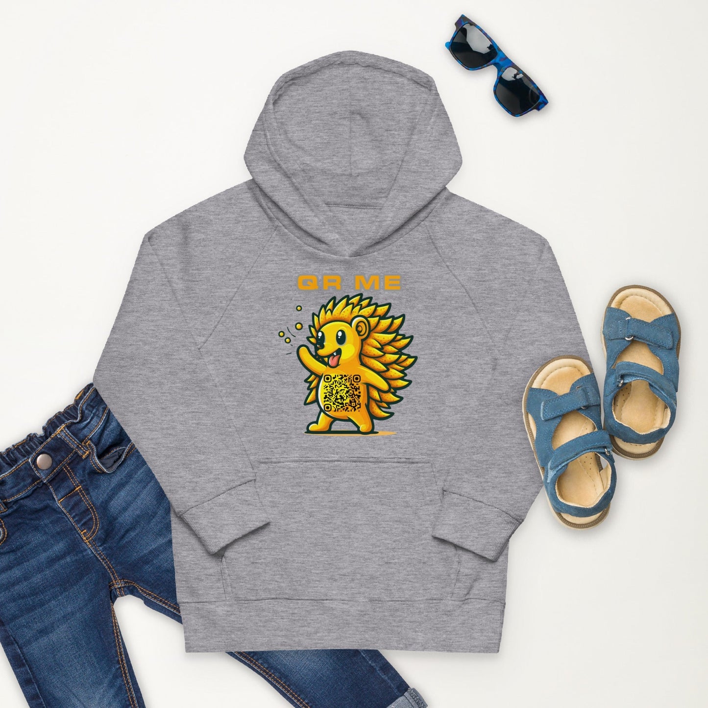 Fun Hedgehog Emoji QR Code Kids eco hoodie