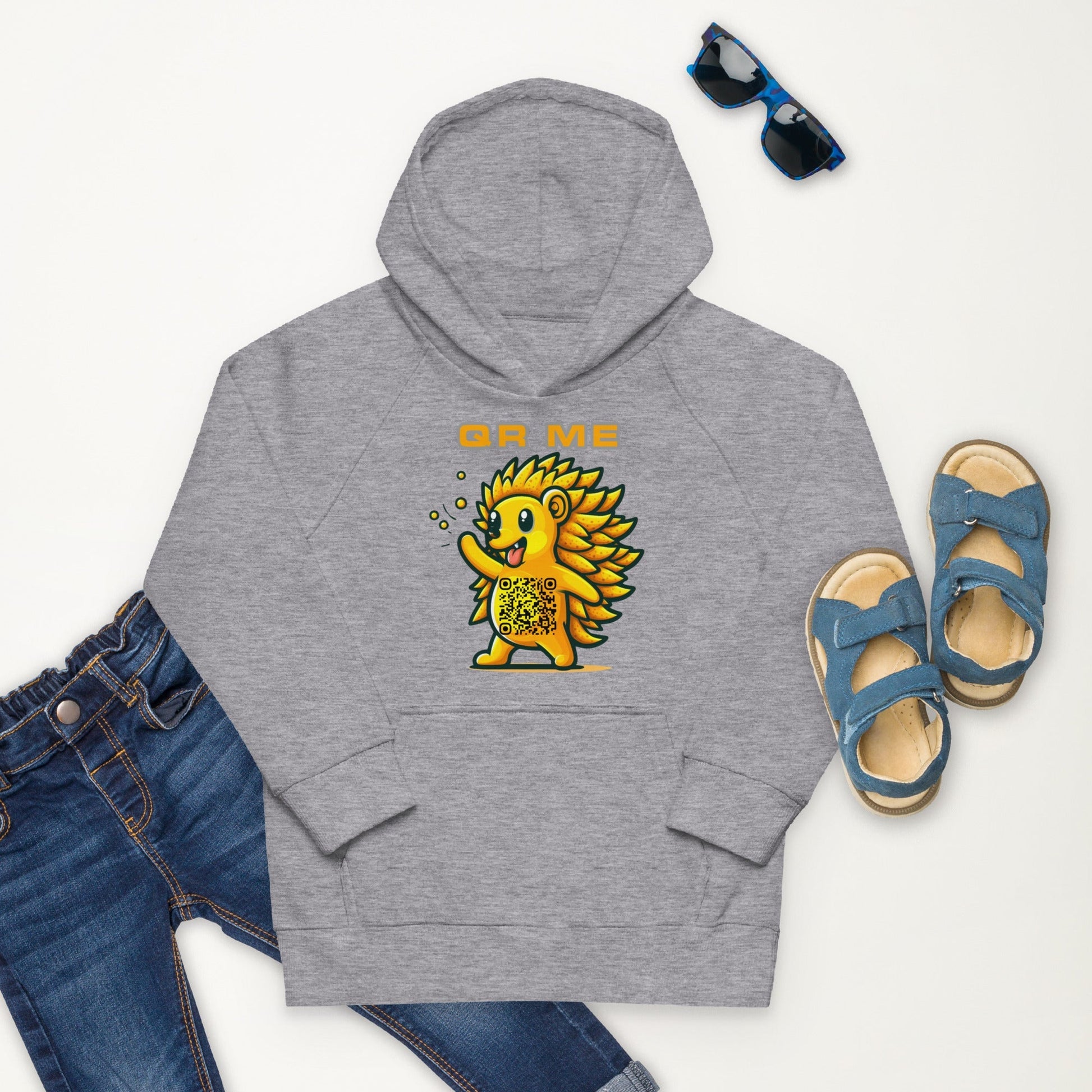 Fun Hedgehog Emoji QR Code Kids eco hoodie
