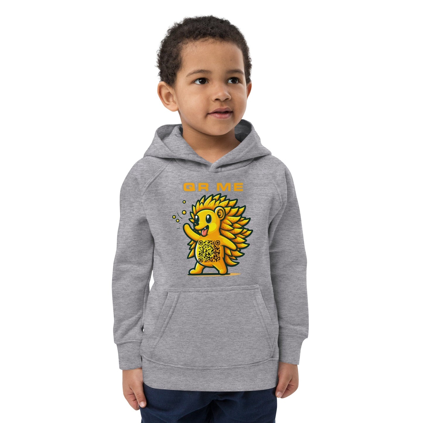Fun Hedgehog Emoji QR Code Kids eco hoodie