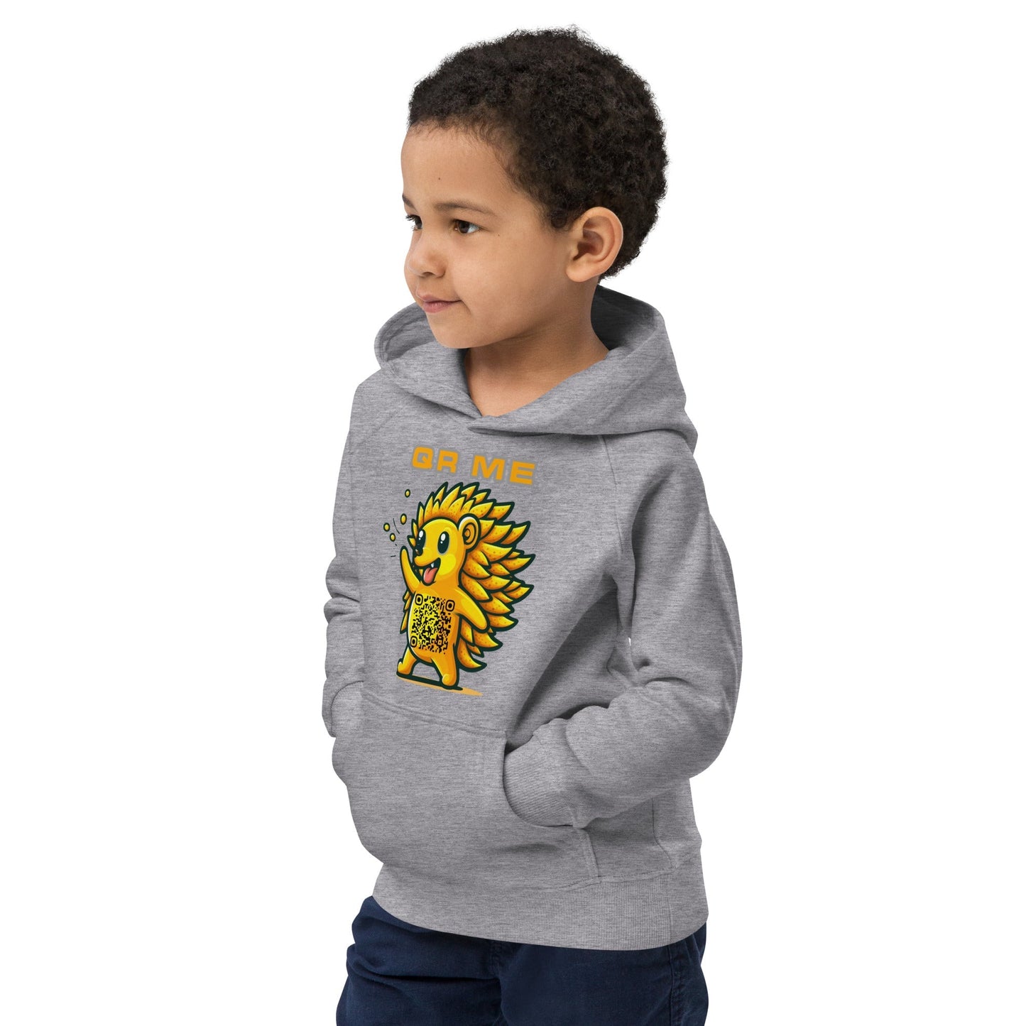 Fun Hedgehog Emoji QR Code Kids eco hoodie