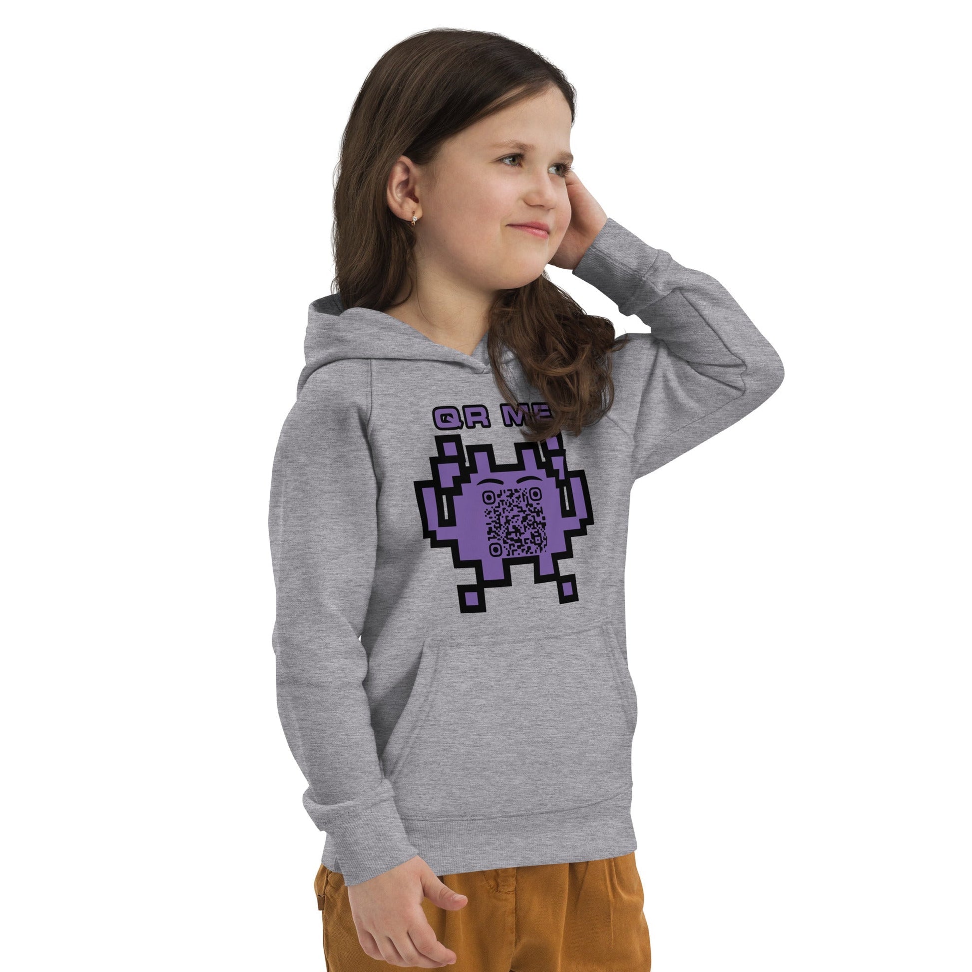 Fun Alien Emoji QR Code Kids eco hoodie