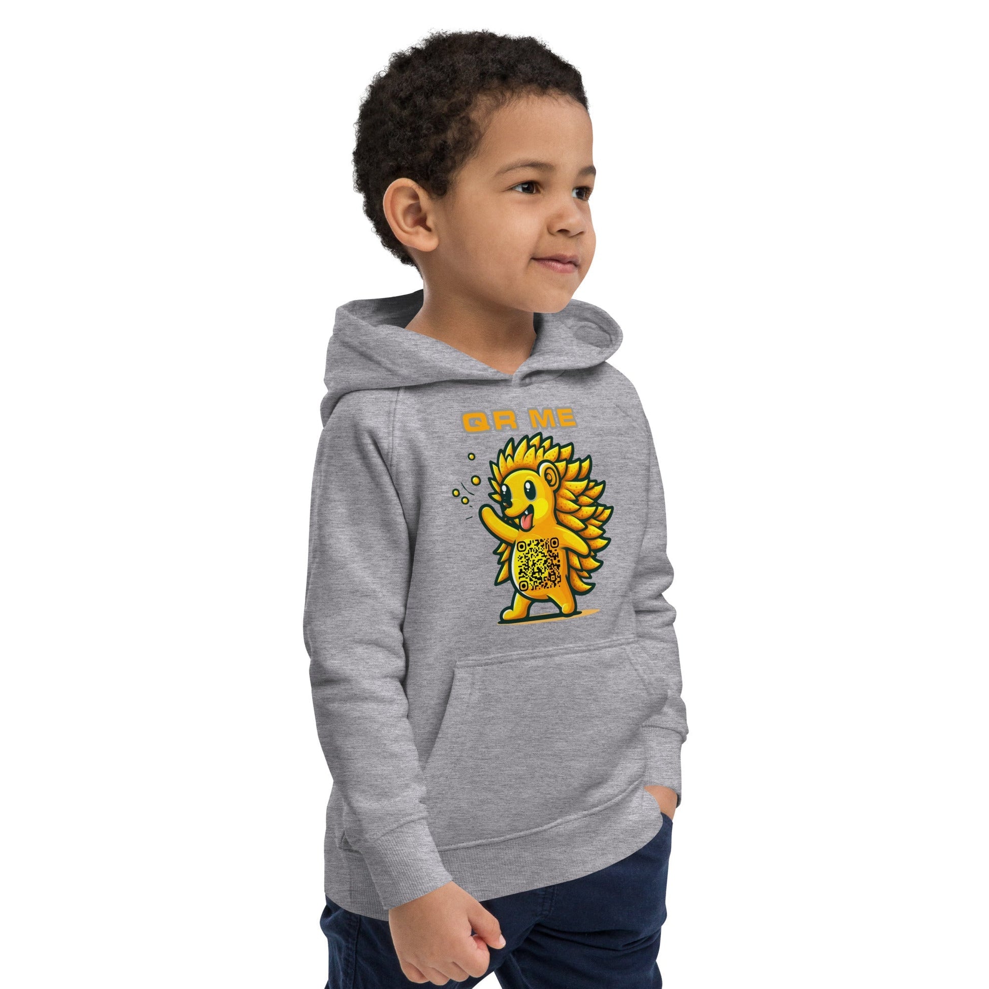 Fun Hedgehog Emoji QR Code Kids eco hoodie