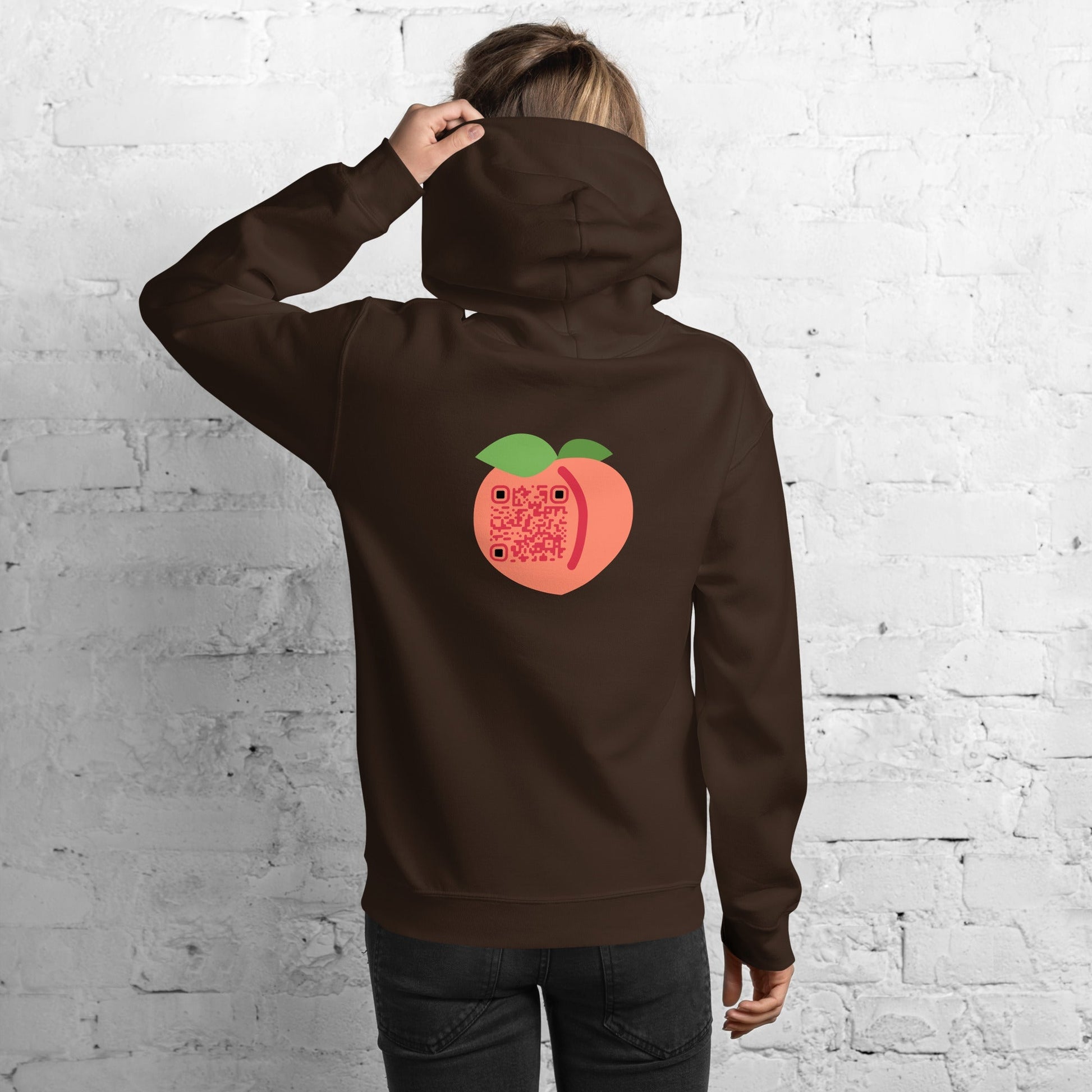 Peach Emoji Personalized QR Code Unisex Hoodie