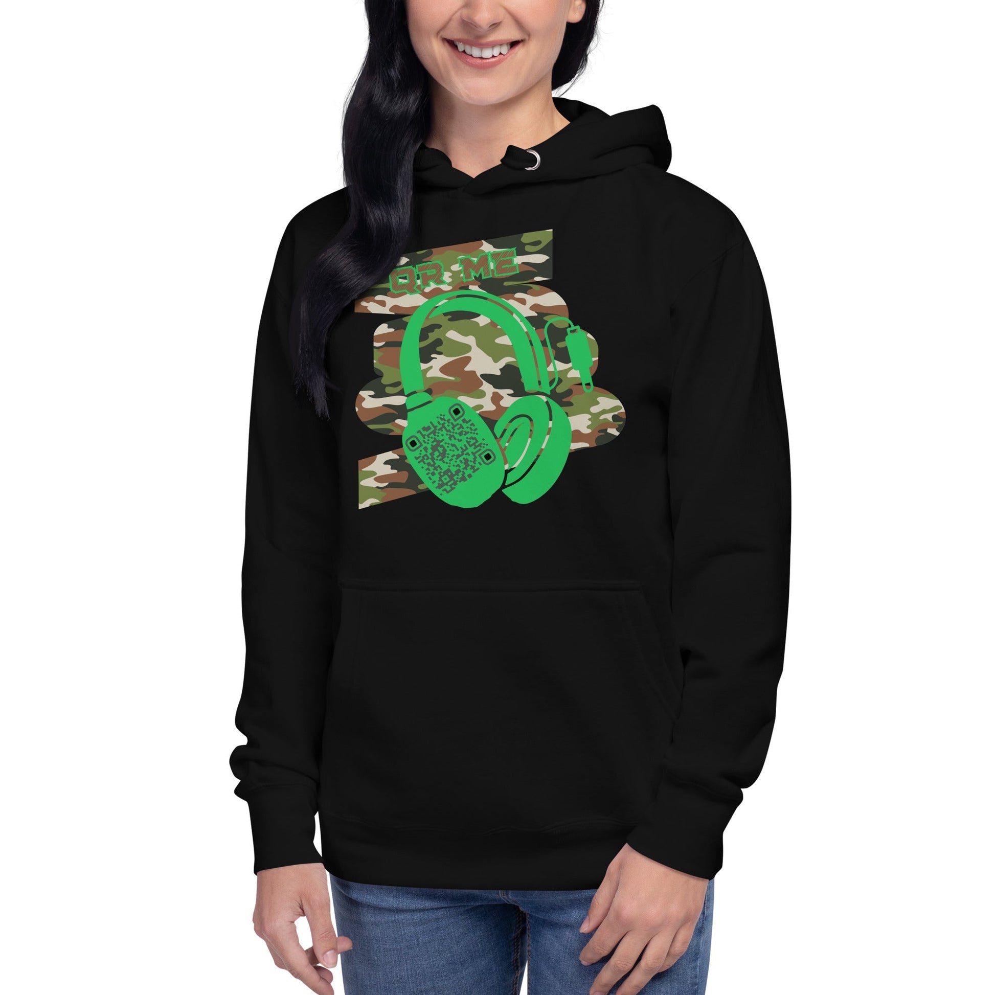Personalized QR Code Green Camo Hoodie β Blend In, Stand Out