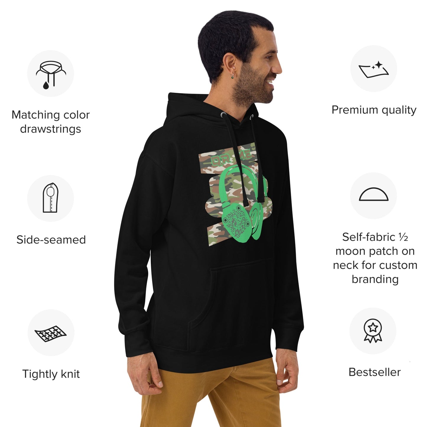 Personalized QR Code Green Camo Hoodie β Blend In, Stand Out