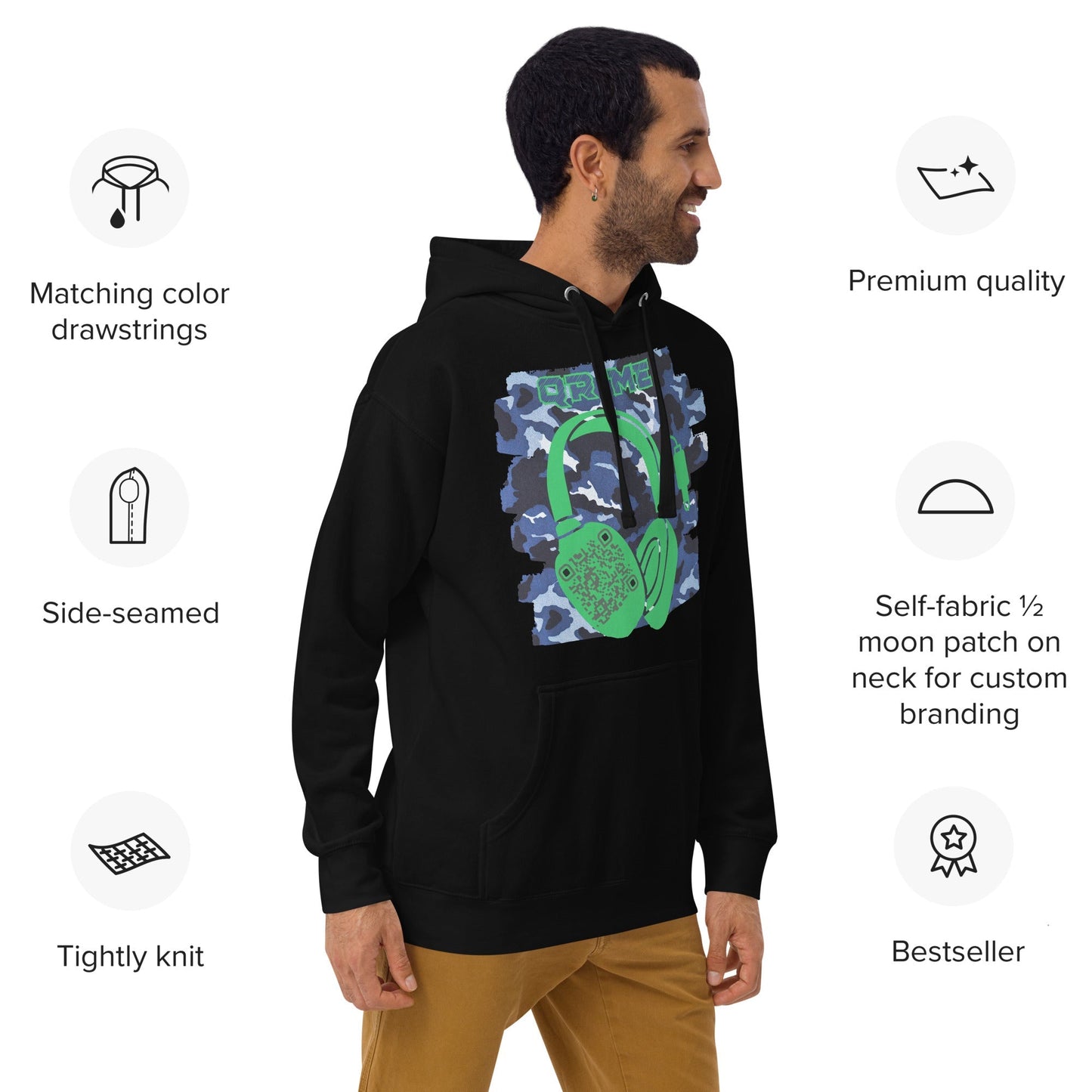 Personalized QR Code Blue Camo Hoodie β Blend In, Share Out