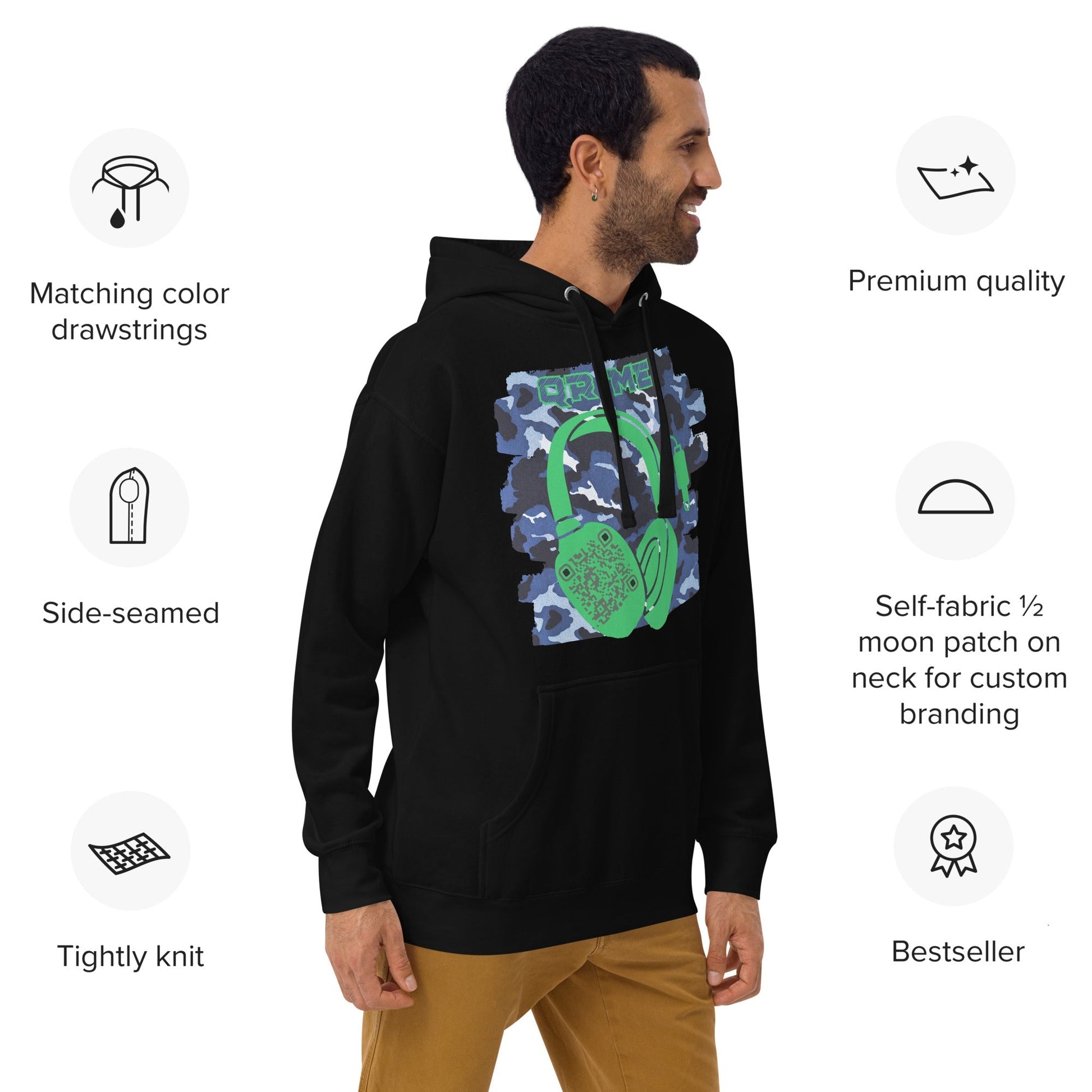 Personalized QR Code Blue Camo Hoodie β Blend In, Share Out