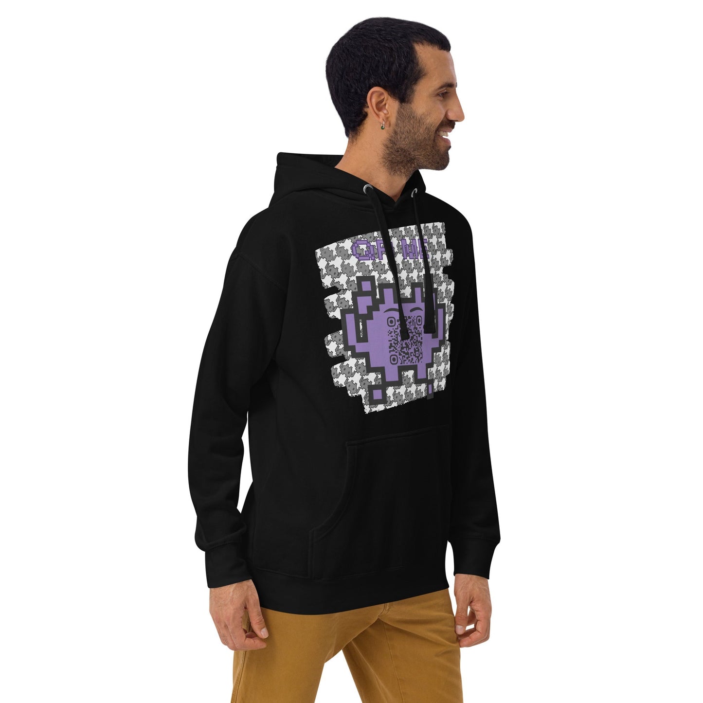 Monochrome Alien Emoji QR Code Hoodie β Share Your Stats