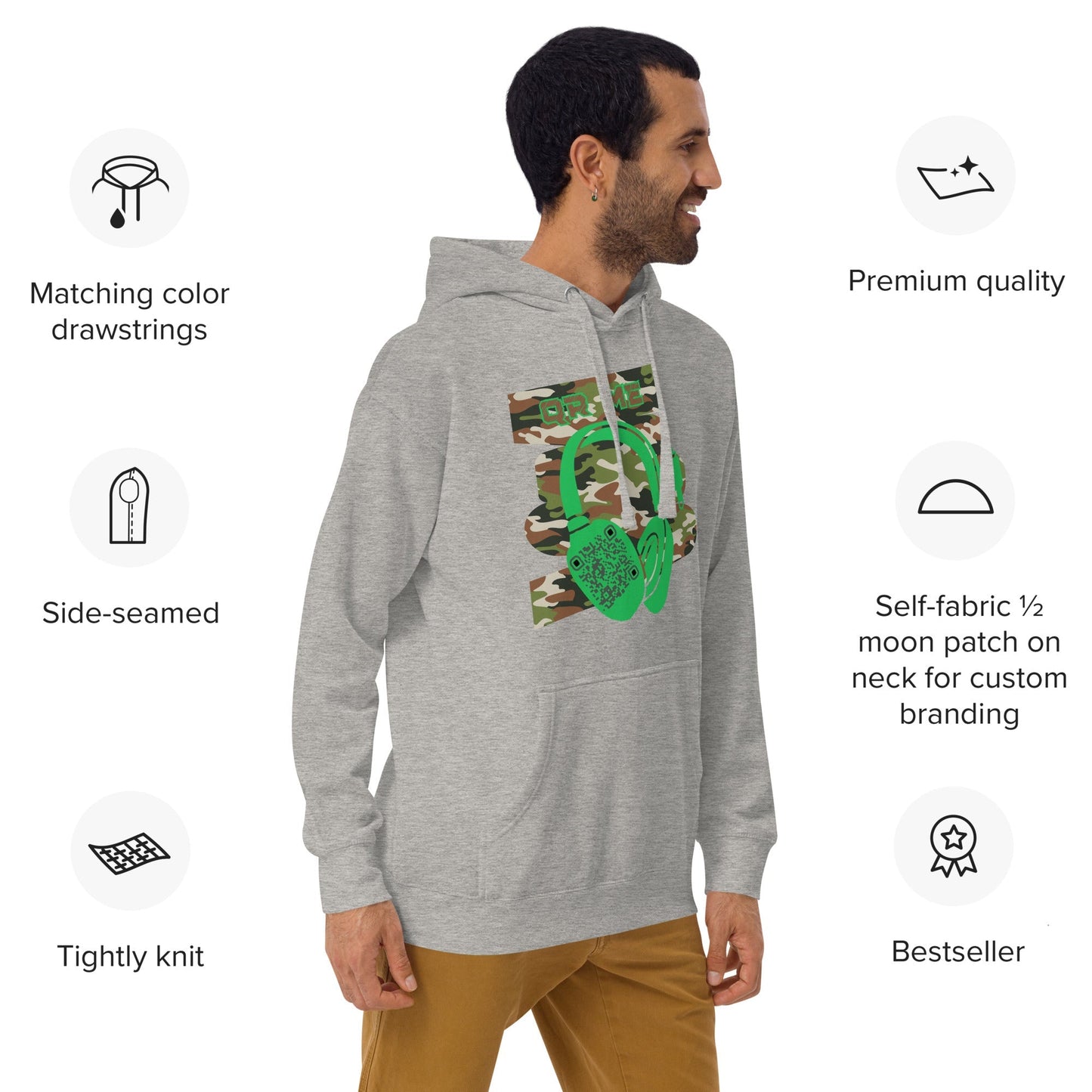 Personalized QR Code Green Camo Hoodie β Blend In, Stand Out
