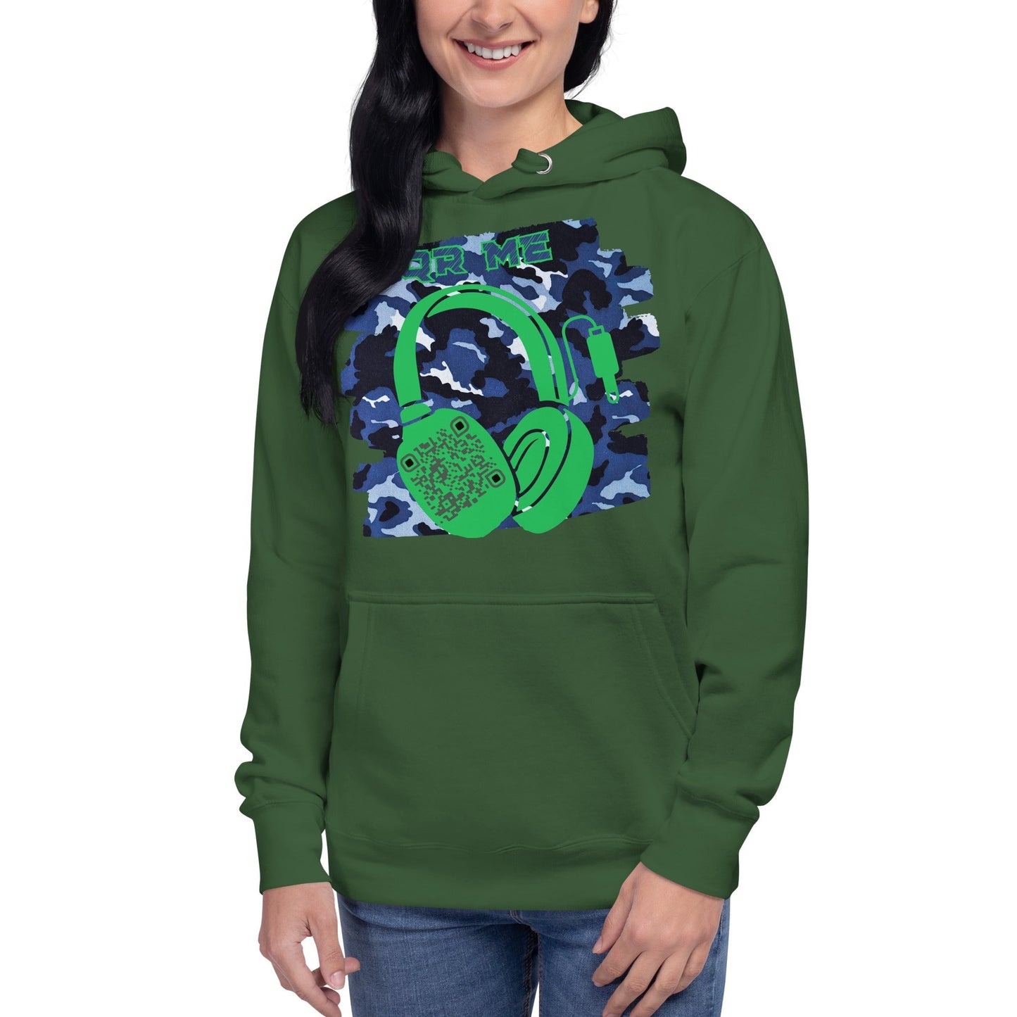 Personalized QR Code Blue Camo Hoodie β Blend In, Share Out