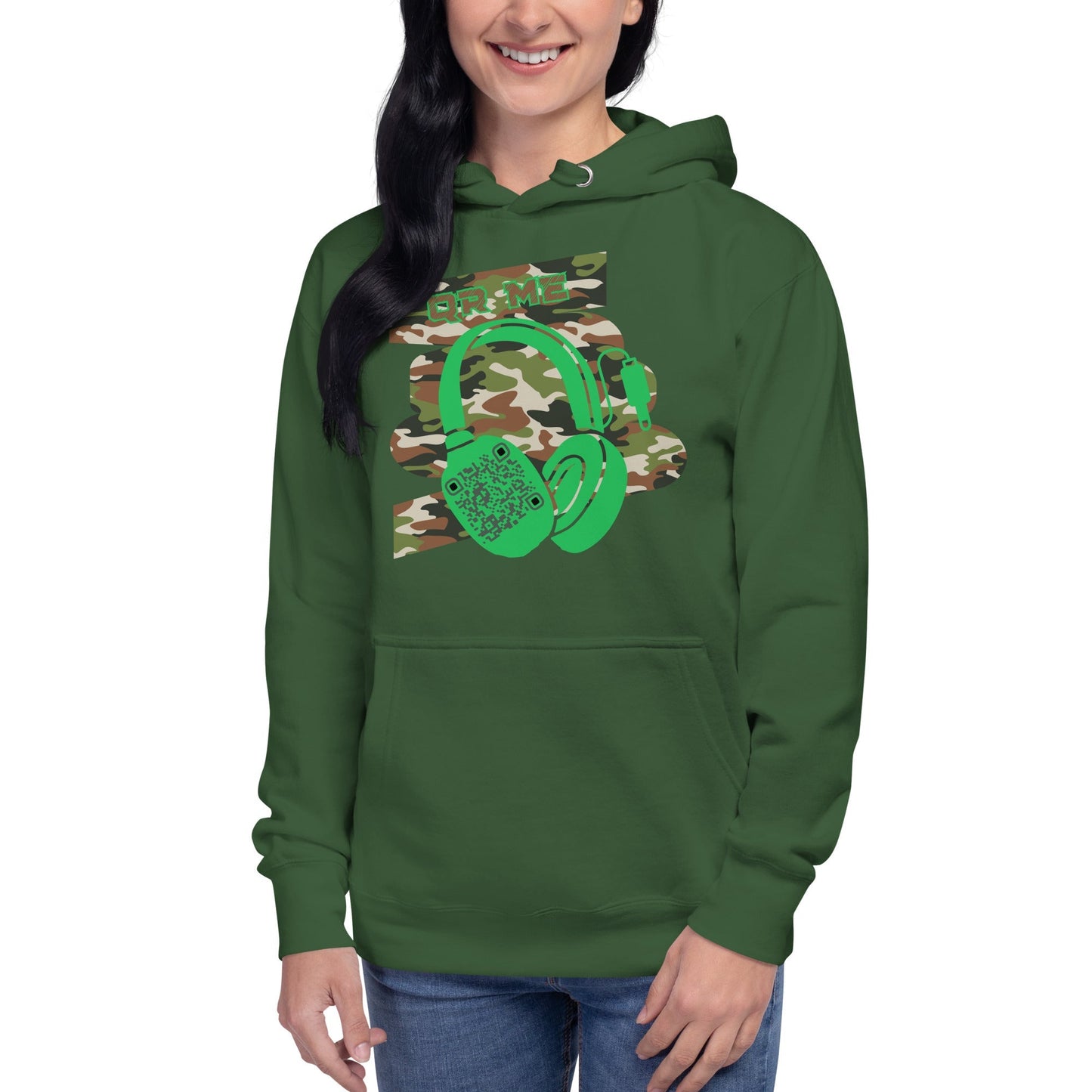 Personalized QR Code Green Camo Hoodie β Blend In, Stand Out