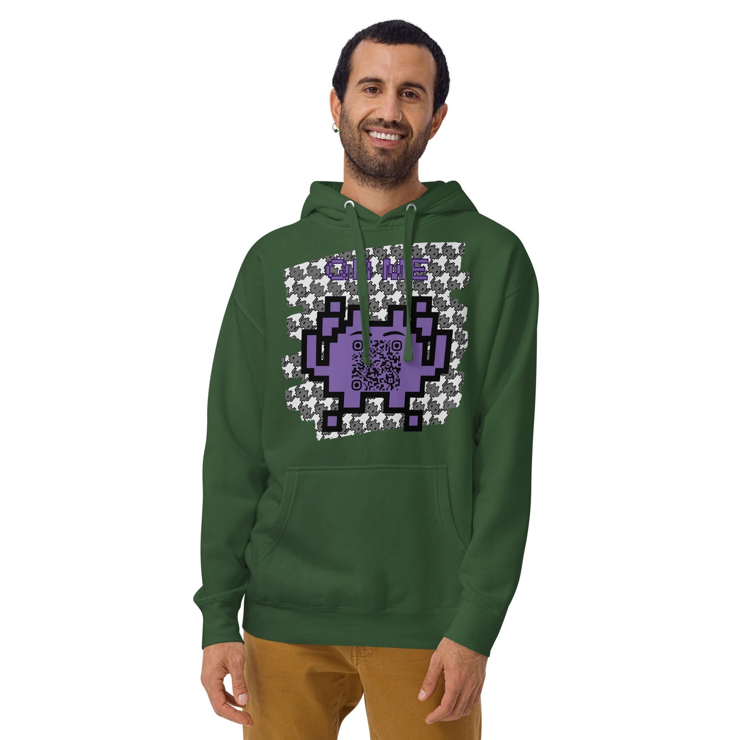 Monochrome Alien Emoji QR Code Hoodie β Share Your Stats