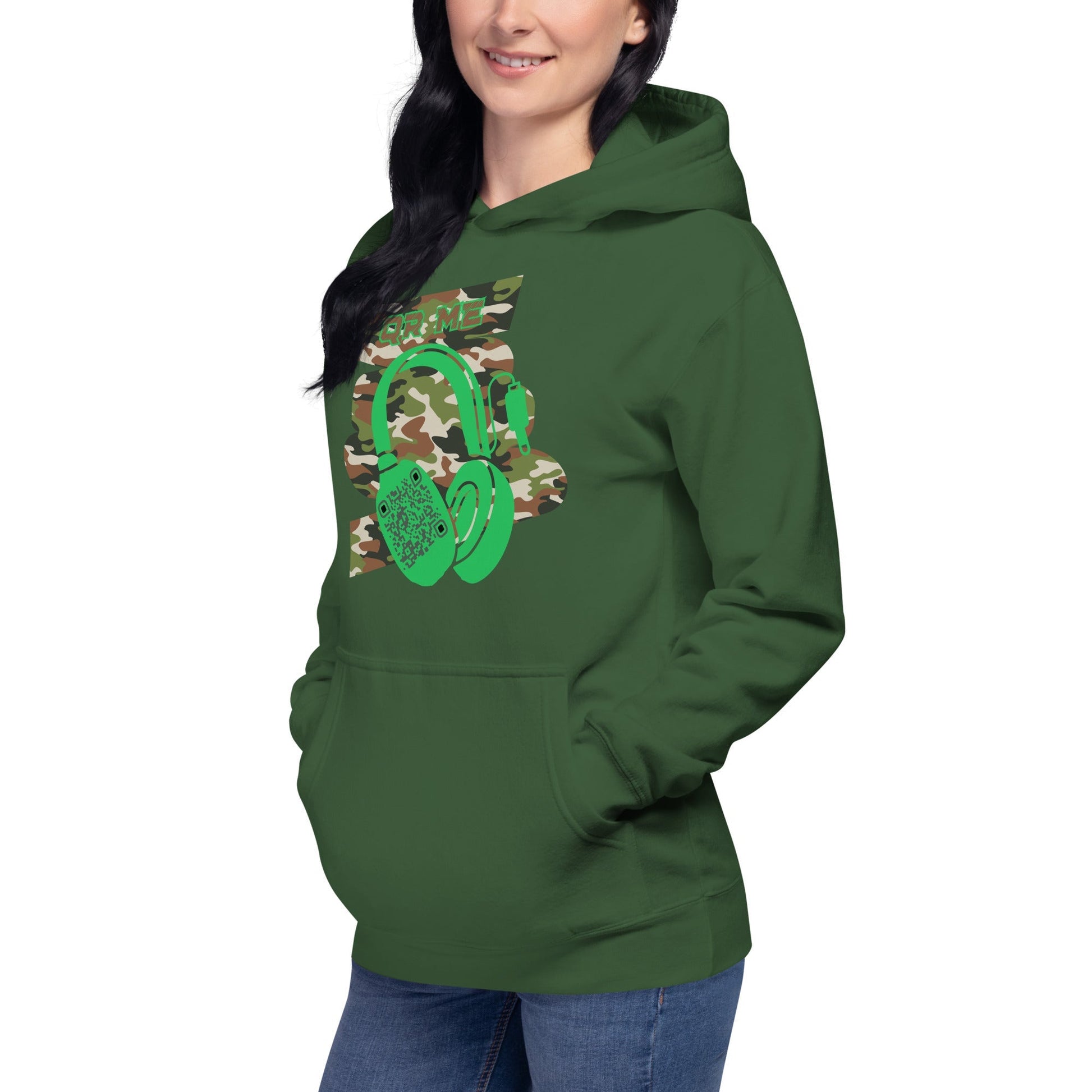Personalized QR Code Green Camo Hoodie β Blend In, Stand Out