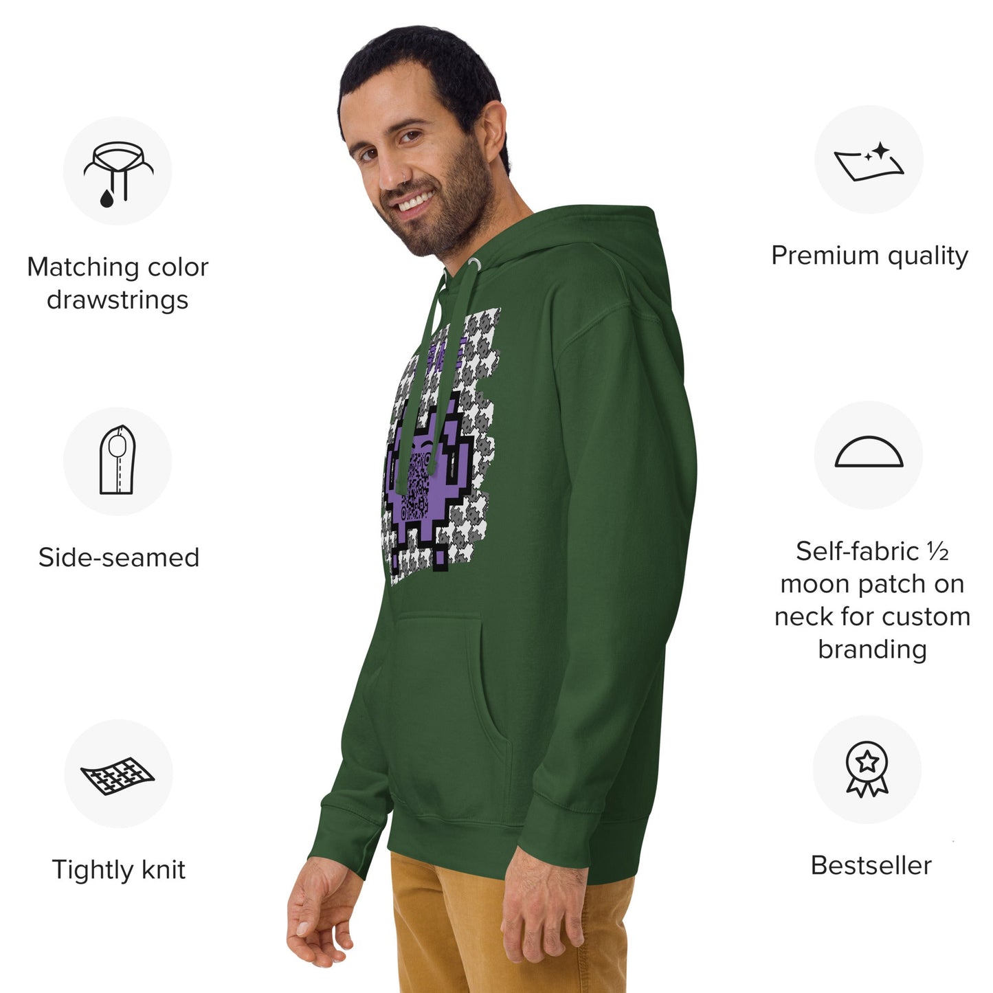 Monochrome Alien Emoji QR Code Hoodie β Share Your Stats