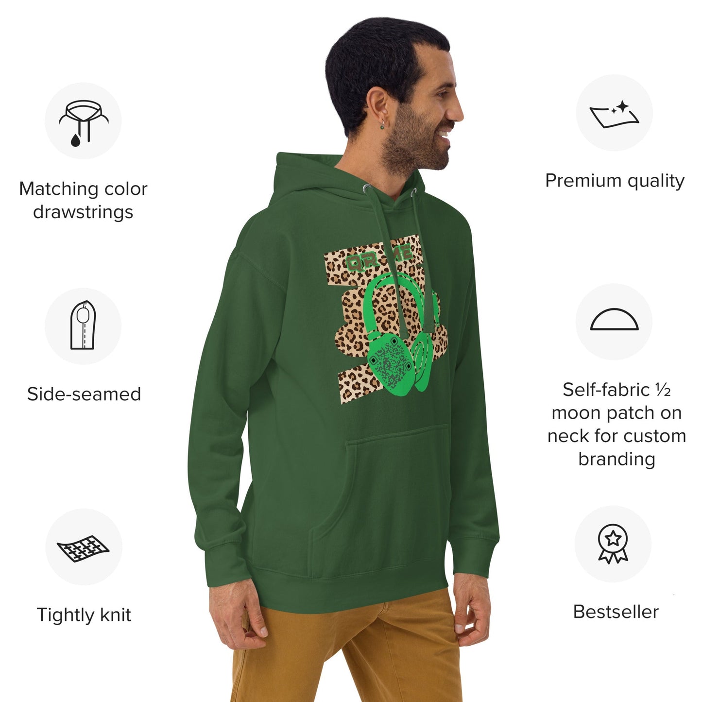 Custom QR Code Leopard Print Hoodie β Wild Style, Shared Tunes