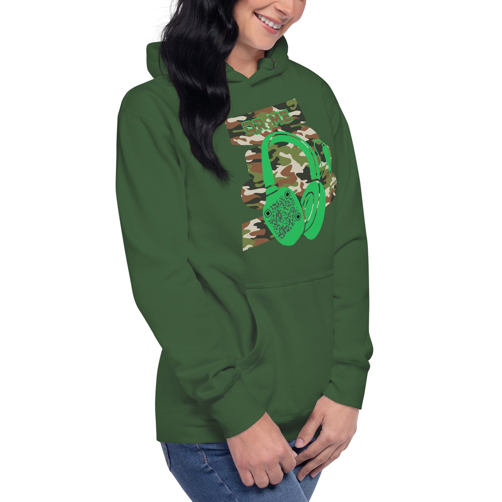 Personalized QR Code Green Camo Hoodie β Blend In, Stand Out