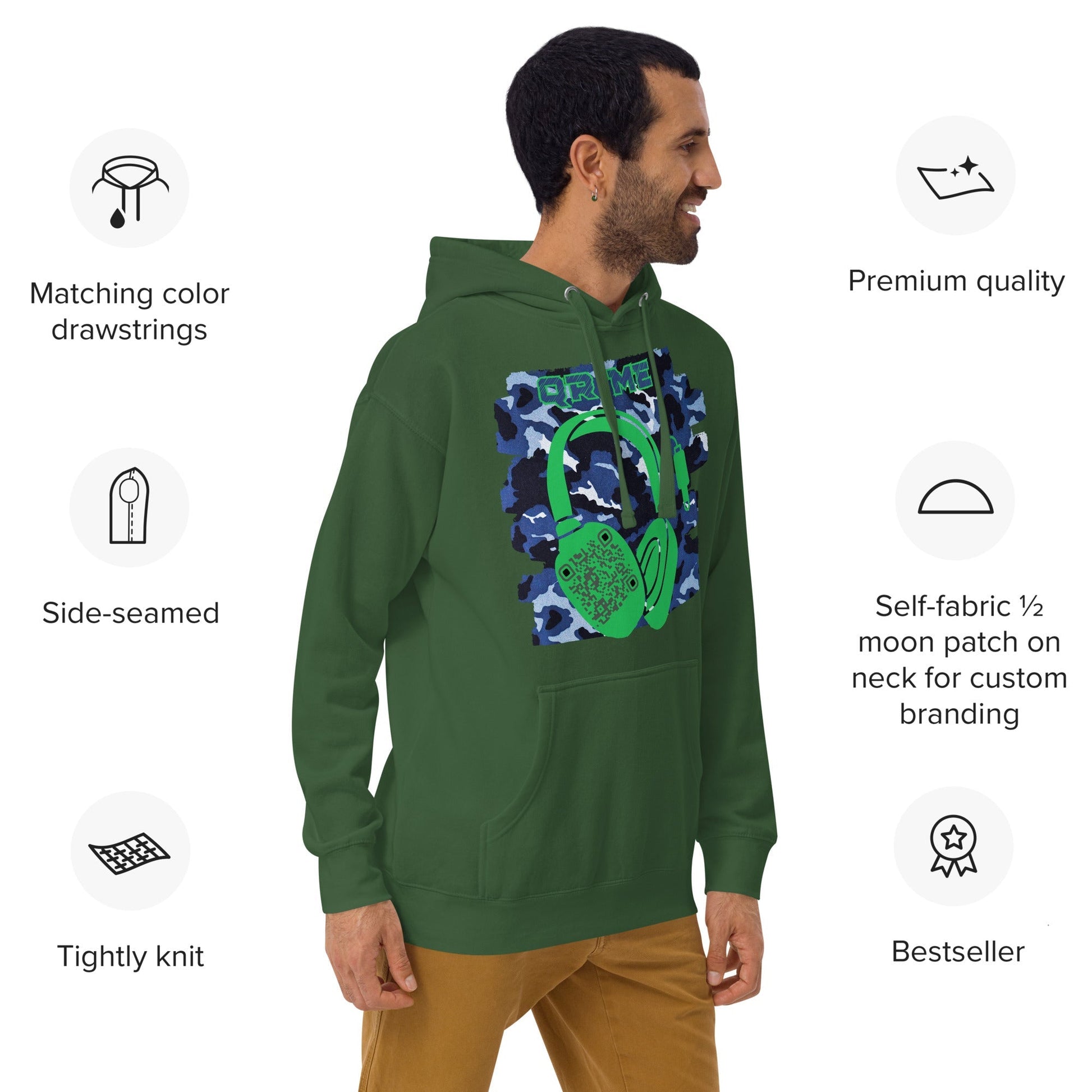 Personalized QR Code Blue Camo Hoodie β Blend In, Share Out